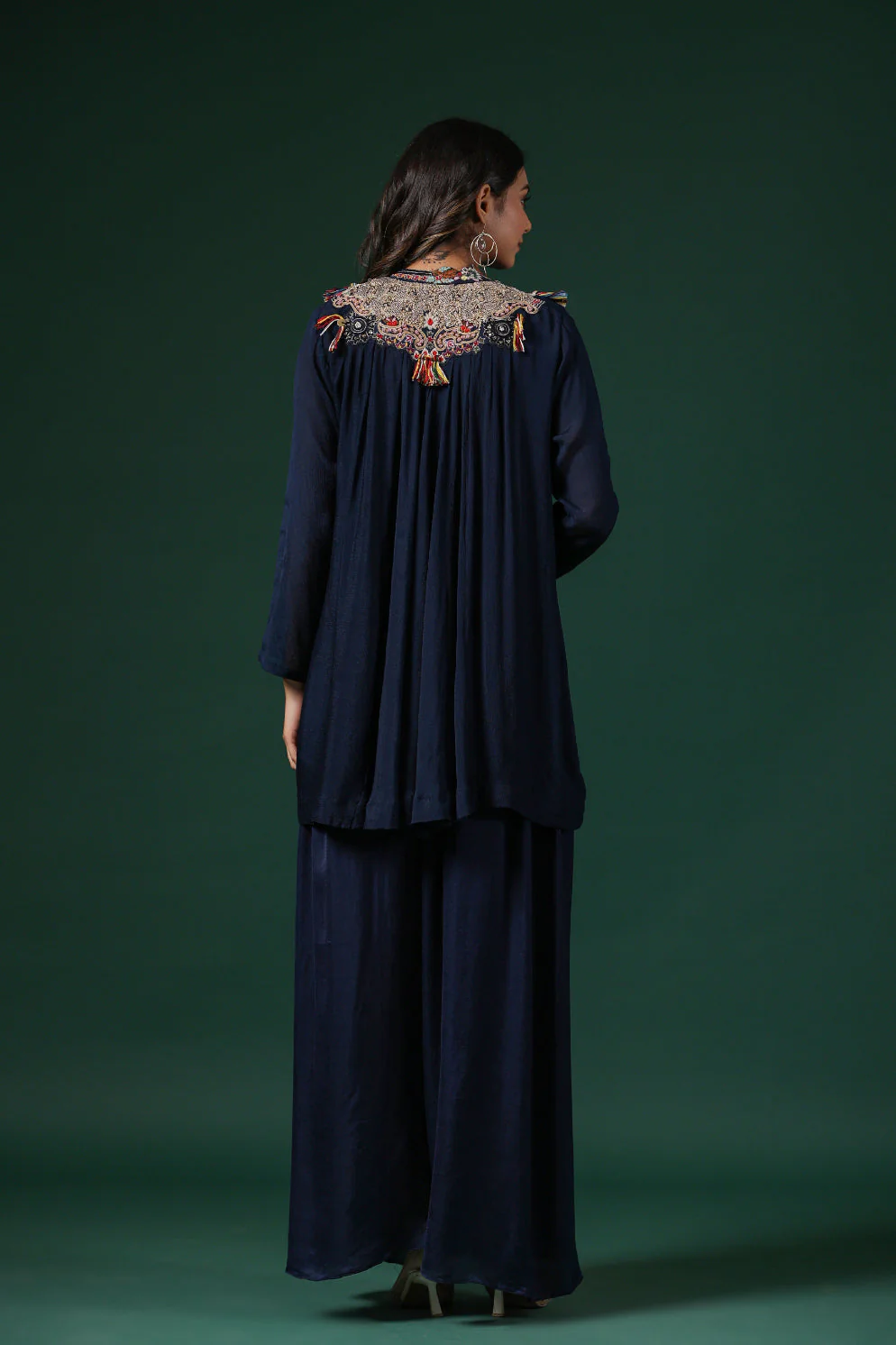Deep Blue Embroidered Premium Silk Co-Ord Set - Image 5