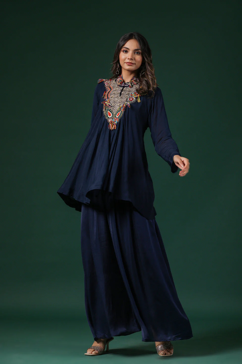 Deep Blue Embroidered Premium Silk Co-Ord Set - Image 6