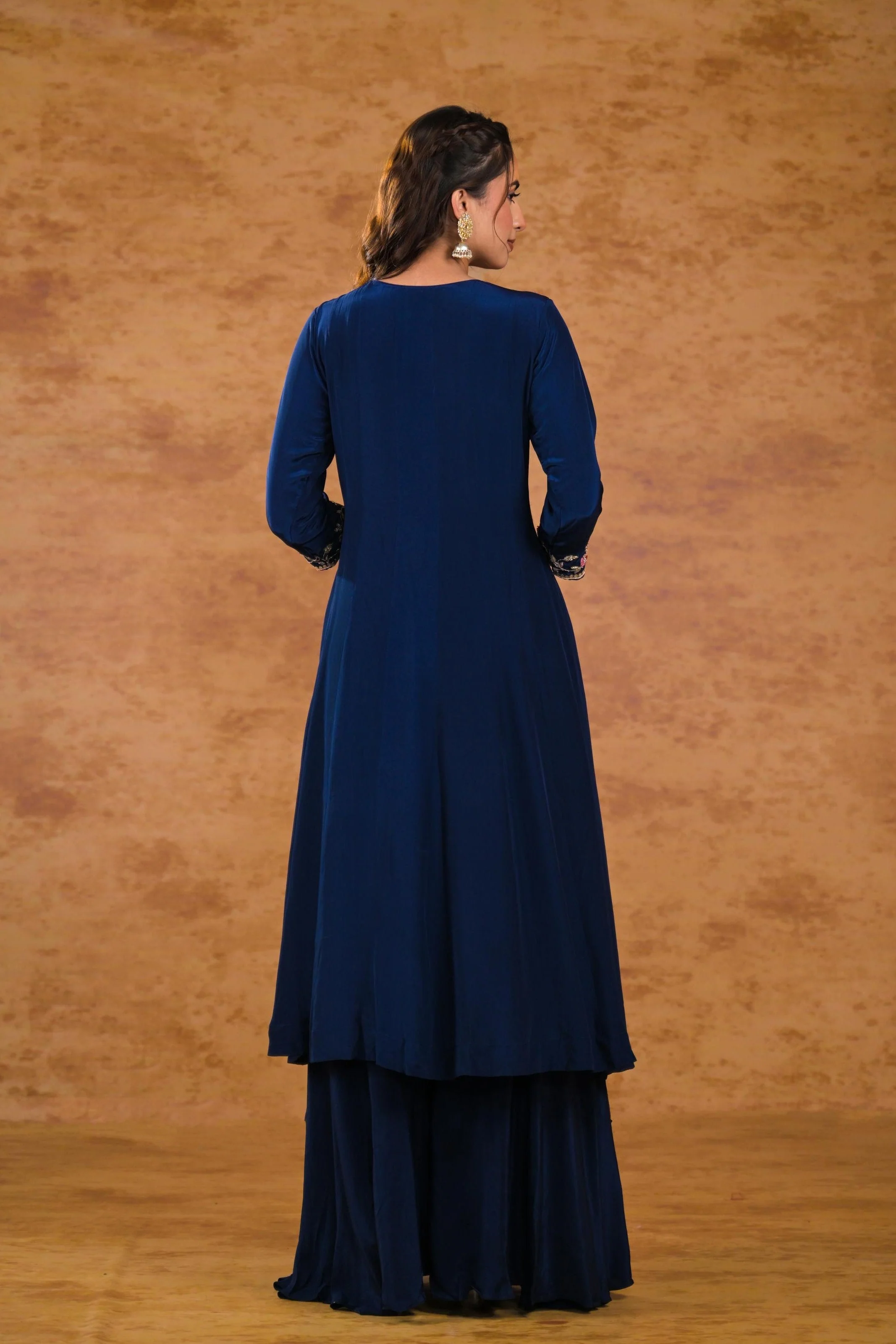Deep Blue Embroidered Premium Silk Palazzo Set - Image 5