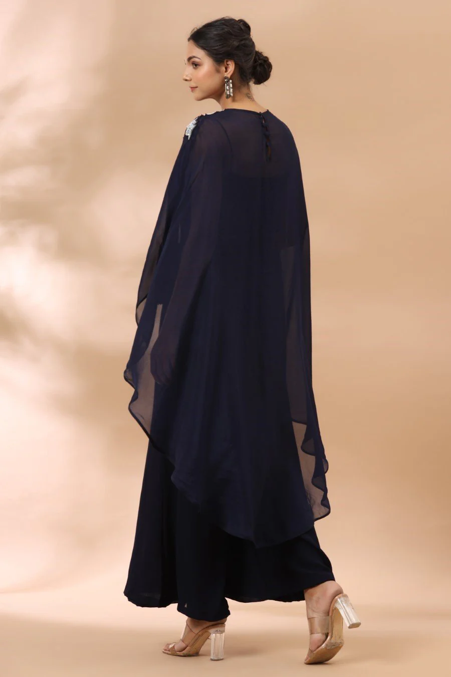 Deep Blue Jumpsuit with Embellished Cape - Image 5