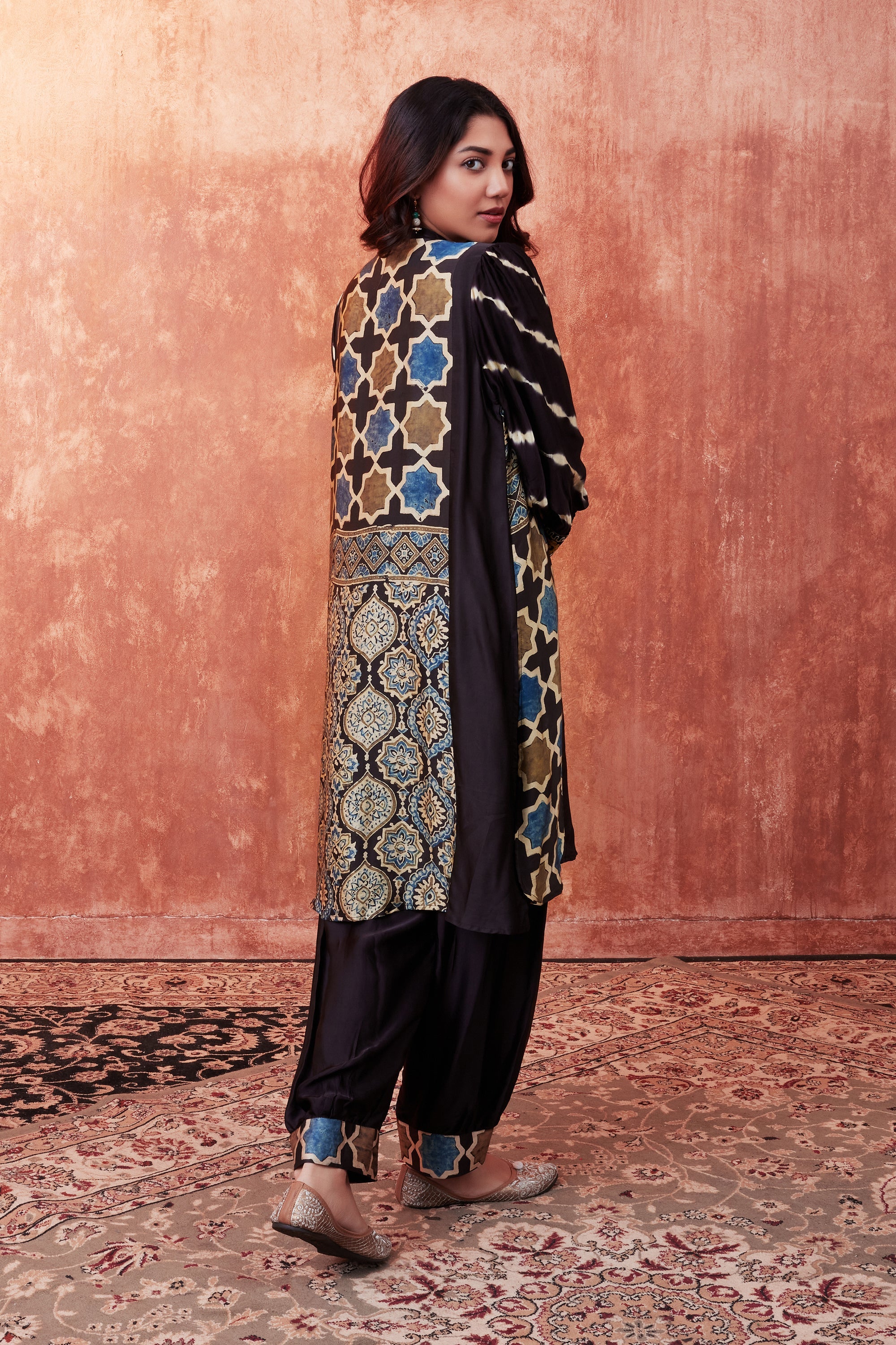 Deep Brown Moroccan Ajrakh Printed Co-Ord Set - Image 2