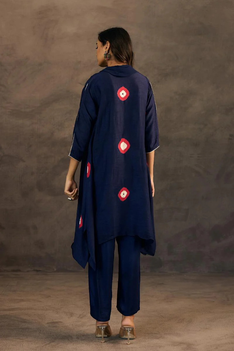 Navy Blue  Embellished Raw Silk Pant Set - Image 6