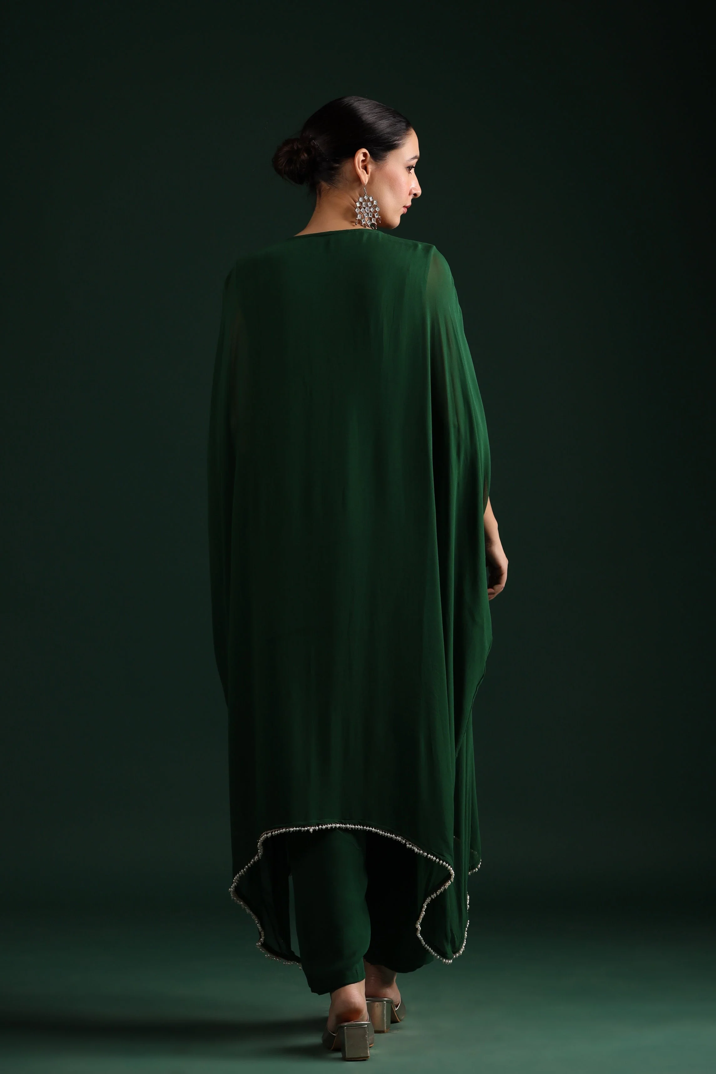 Deep Green Embellished Kaftan Pant Set - Image 5