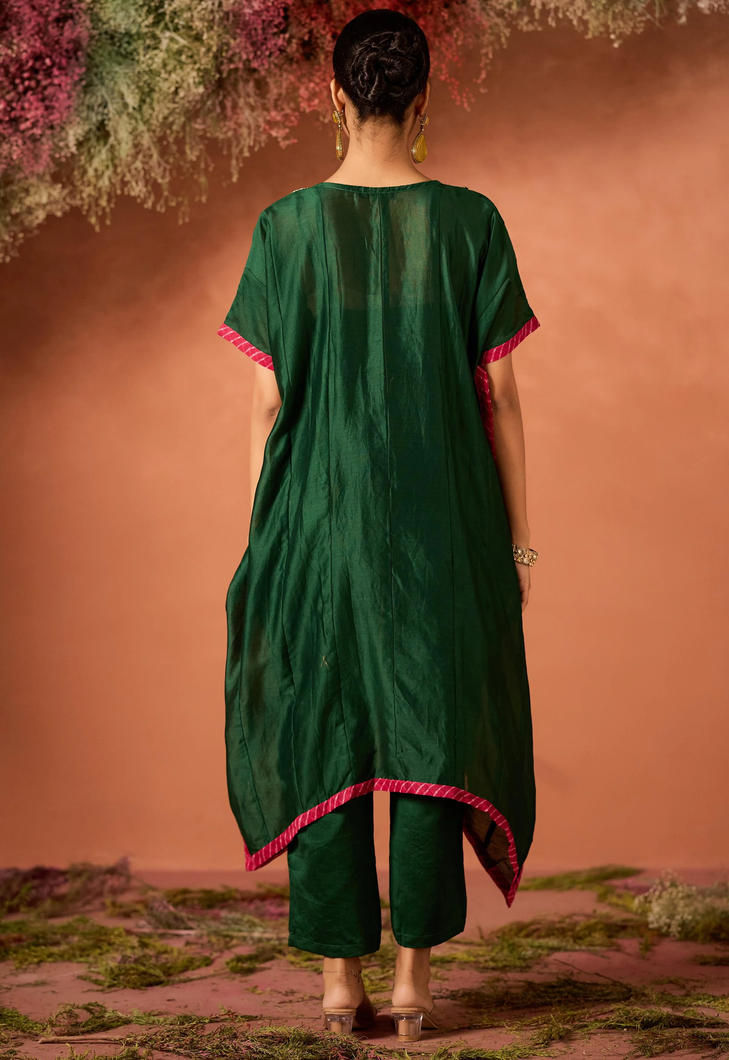 Emerald Enchant Embellished Organza Tissue Silk Kaftan Set - Image 6