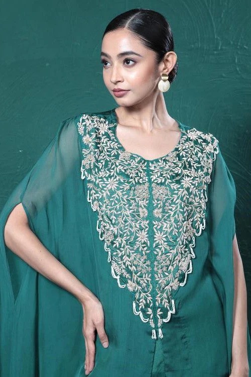 Deep Green Embroidered Cape Kurta Set - Image 6