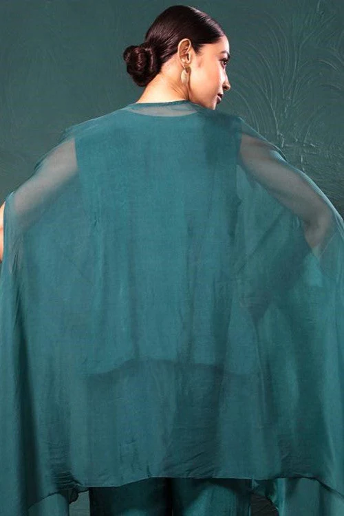Deep Green Embroidered Cape Kurta Set - Image 7