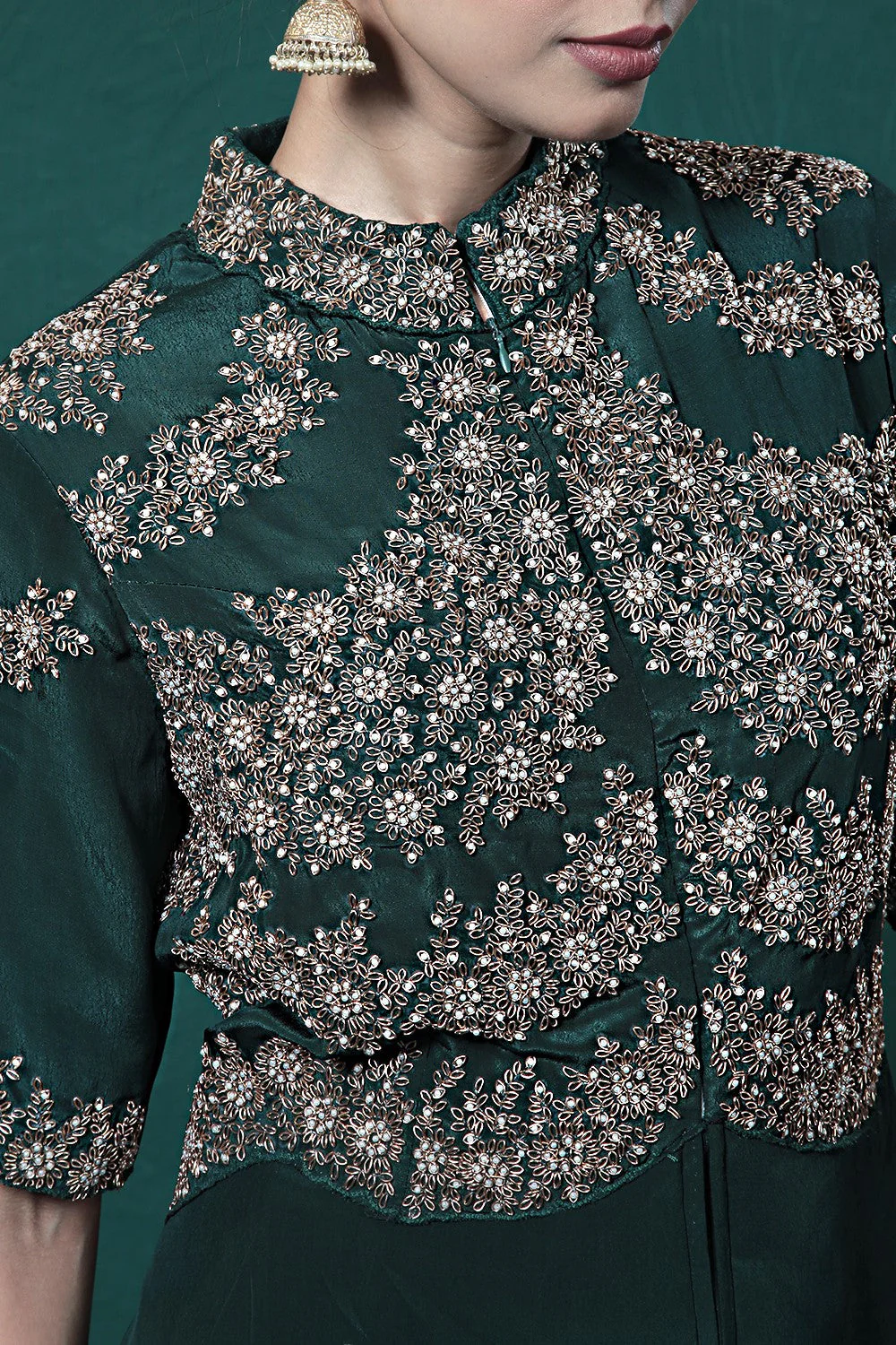 Deep Green Embroidered Crepe Silk Jumpsuit - Image 7