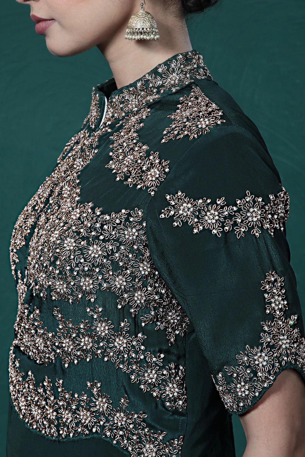Deep Green Embroidered Crepe Silk Jumpsuit - Image 8