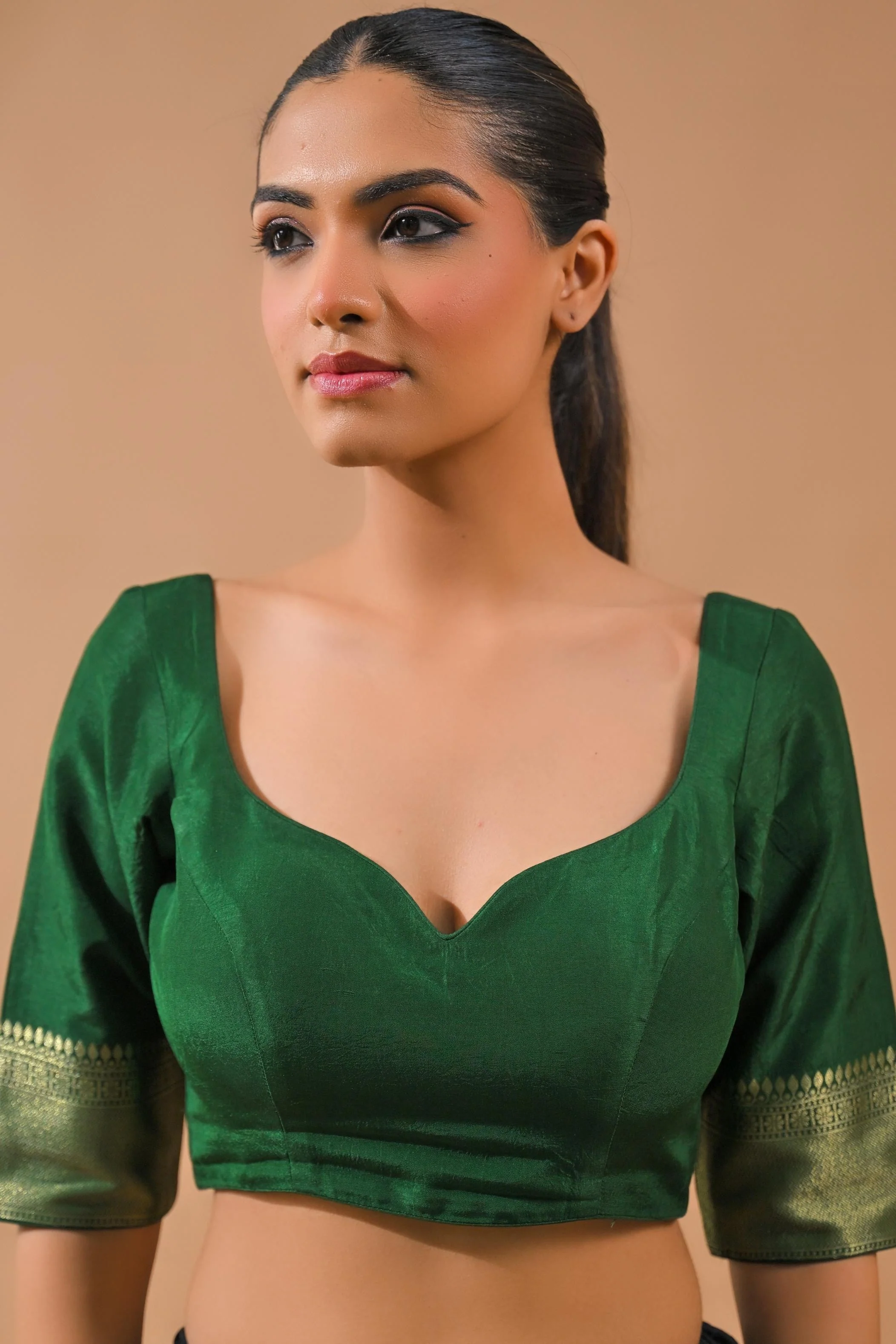 Deep Green Embroidered Dola Silk Saree - Image 9