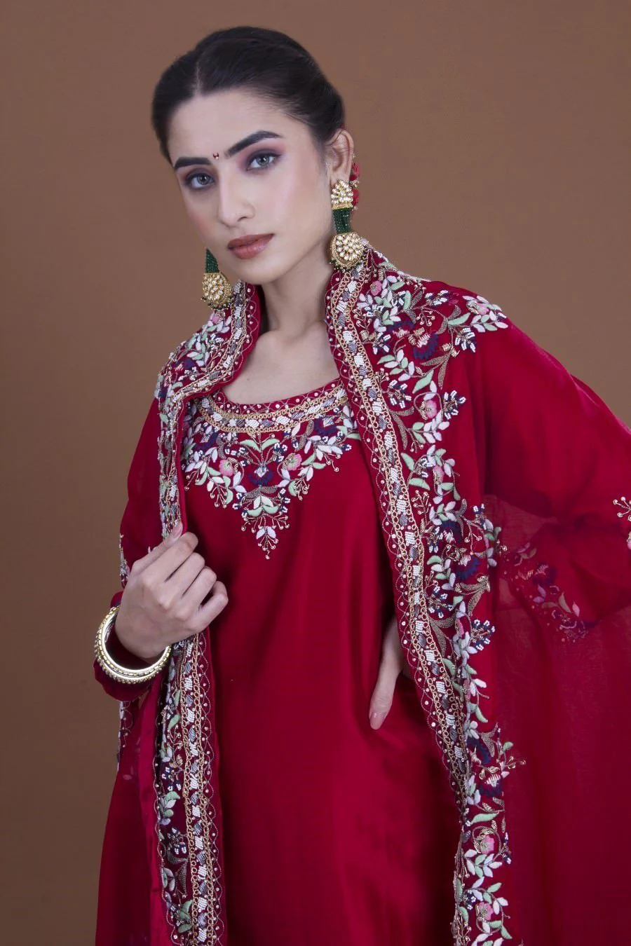 Deep Maroon Kurta, Sharara And Cape Set - Image 4