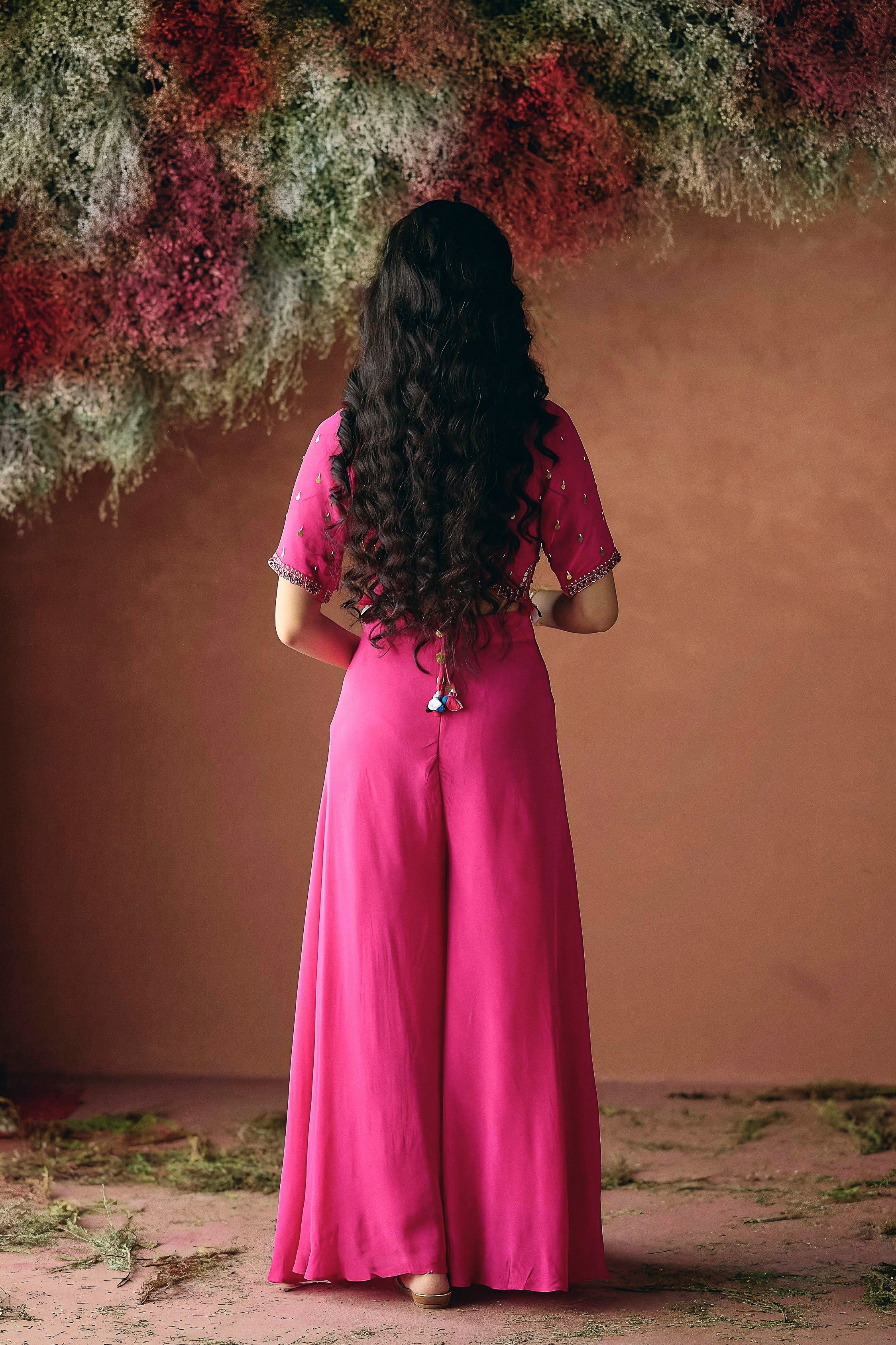 Deep Pink Embellished Premium Silk Palazzo Set - Image 5
