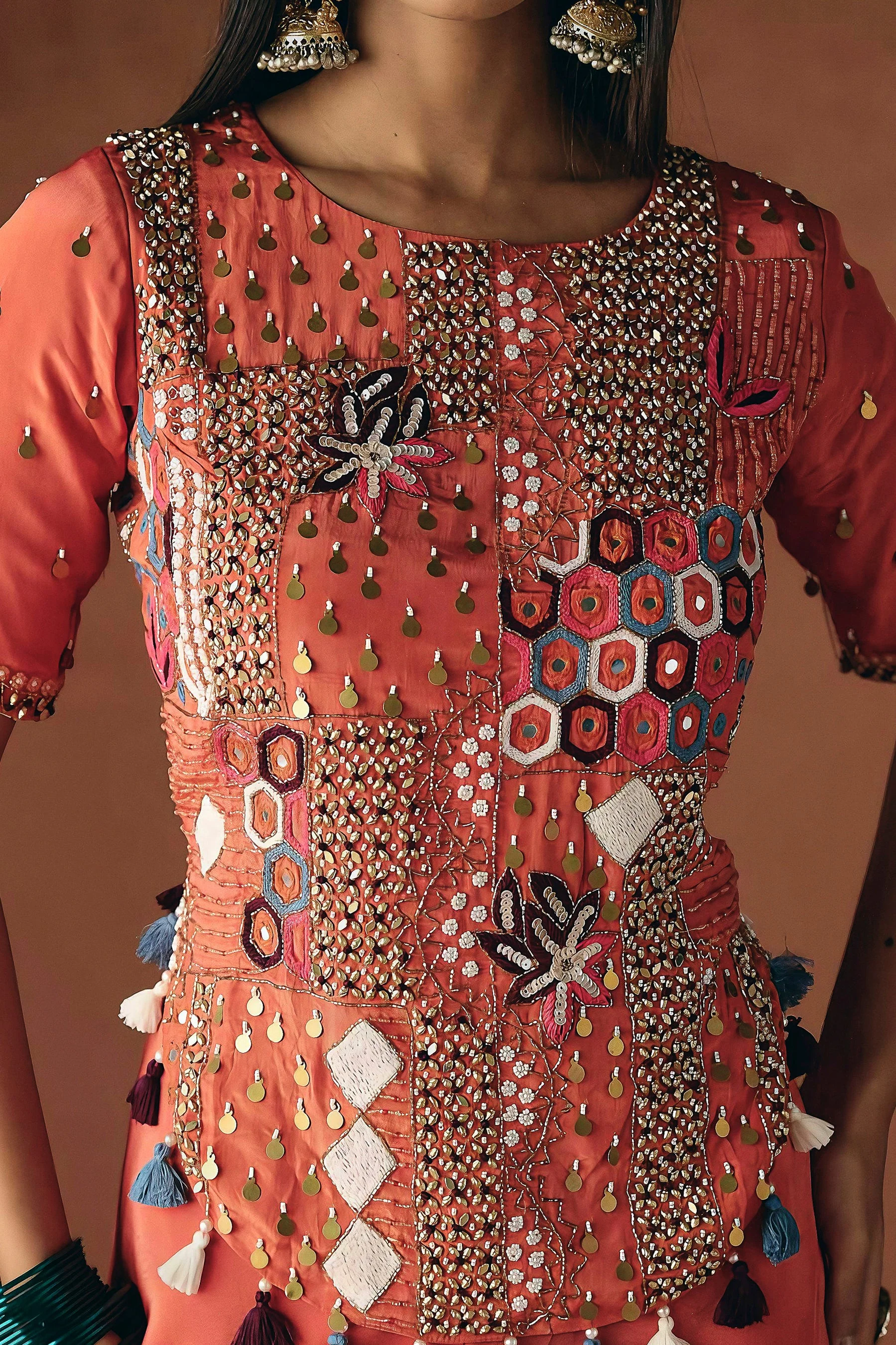 Spiced Orange Embellished Premium Silk Palazzo Set - Image 2