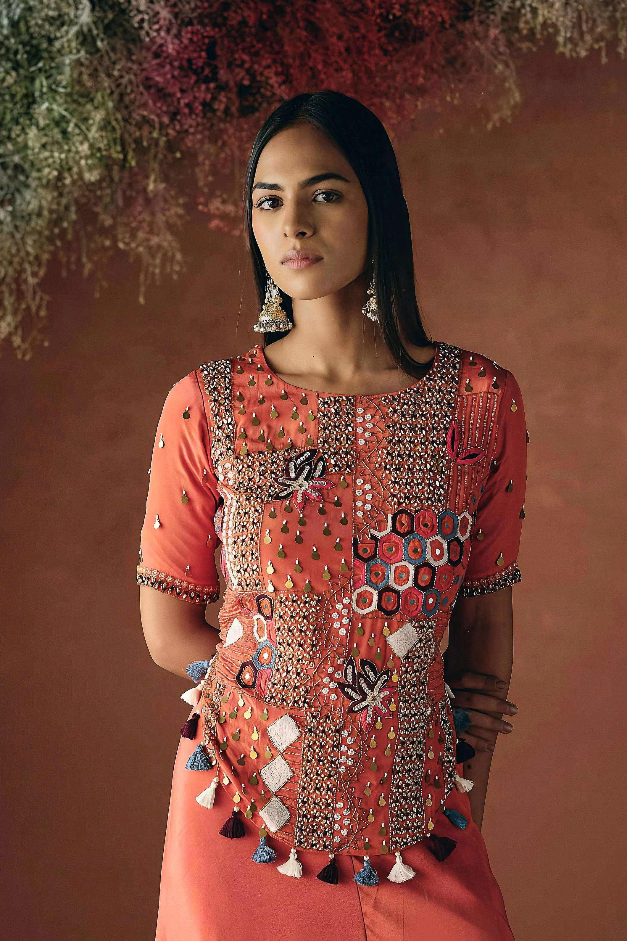 Spiced Orange Embellished Premium Silk Palazzo Set - Image 4