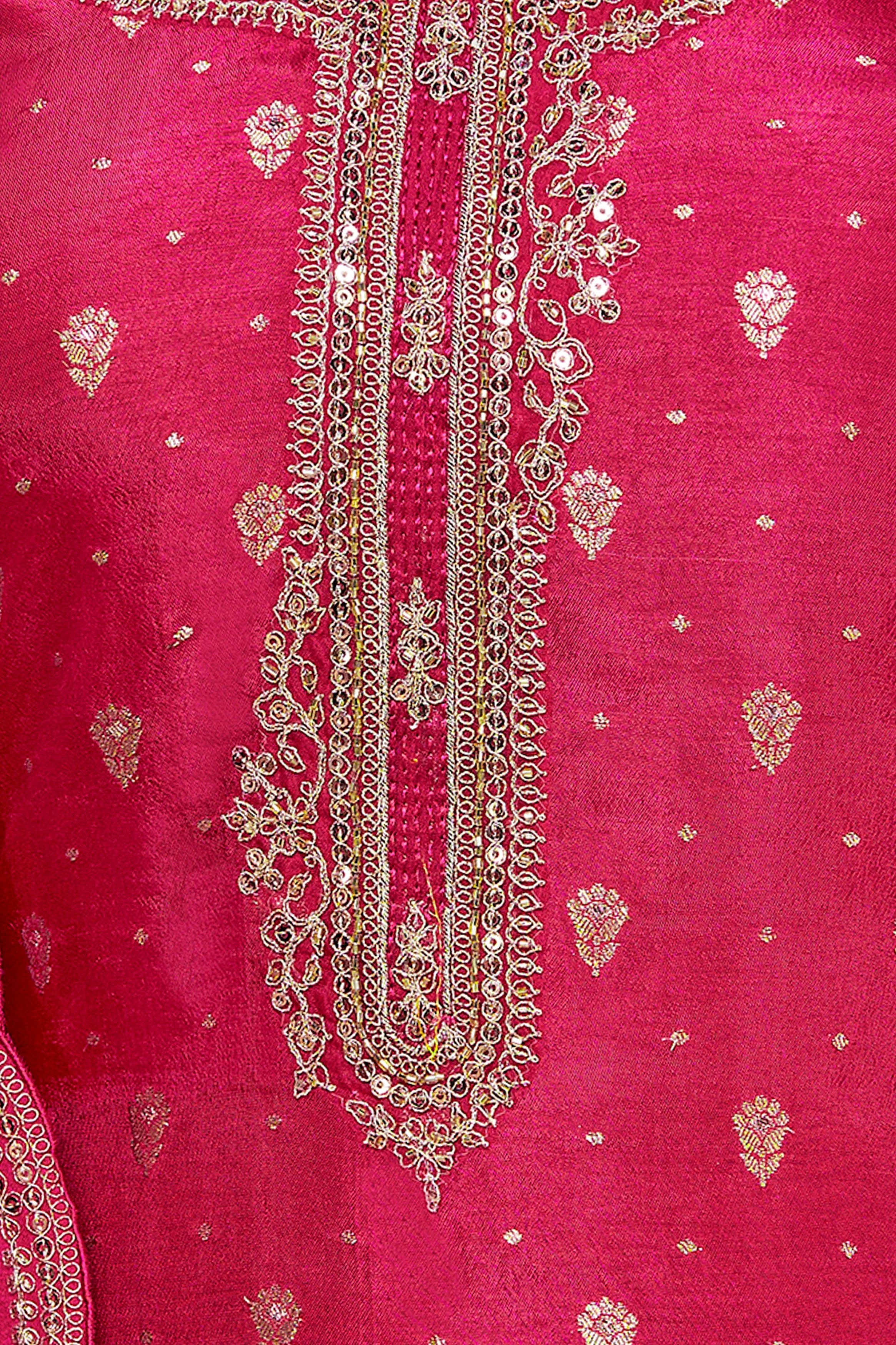 Deep Pink Embellished Premium Silk Pant Set - Image 2