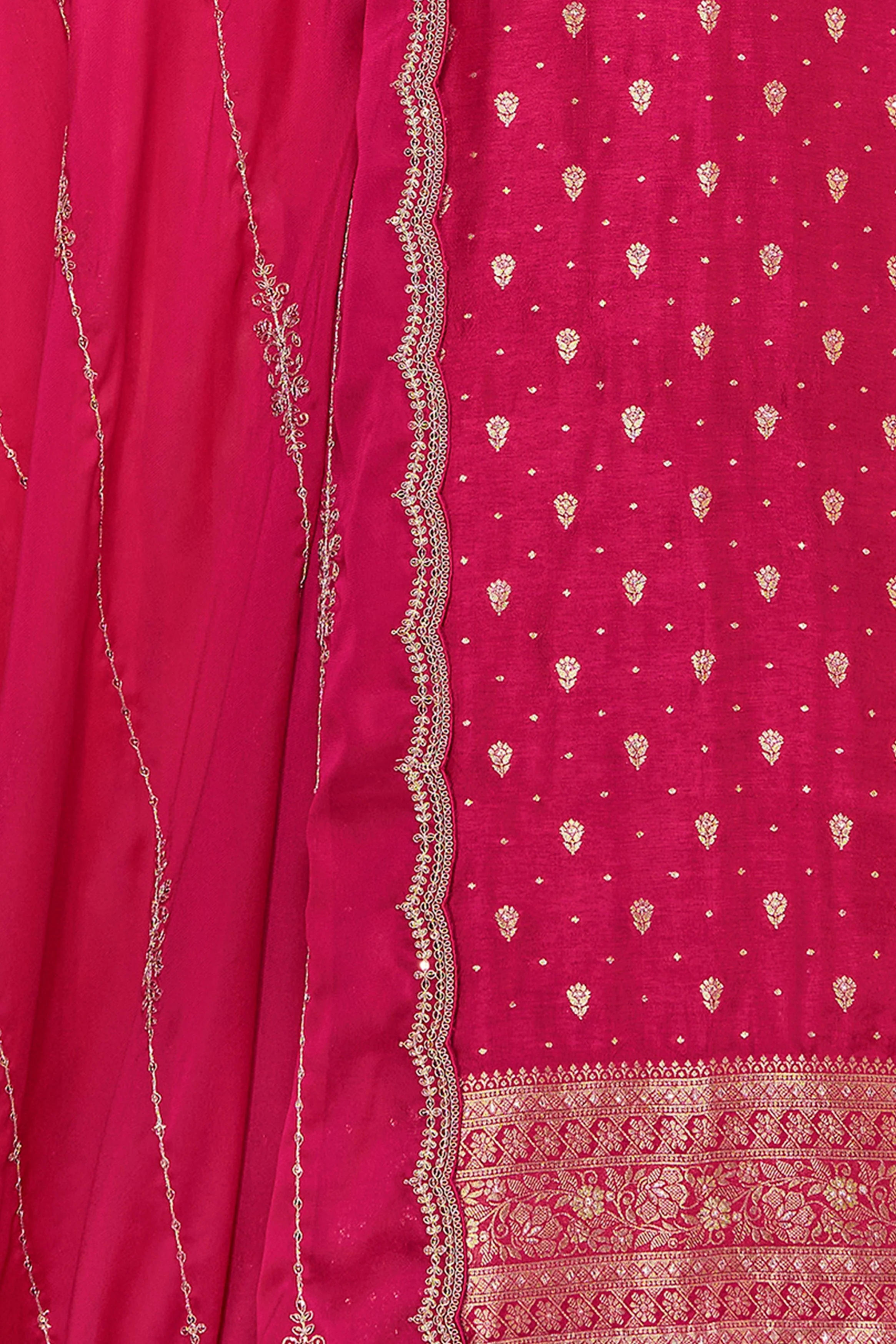 Deep Pink Embellished Premium Silk Pant Set - Image 3