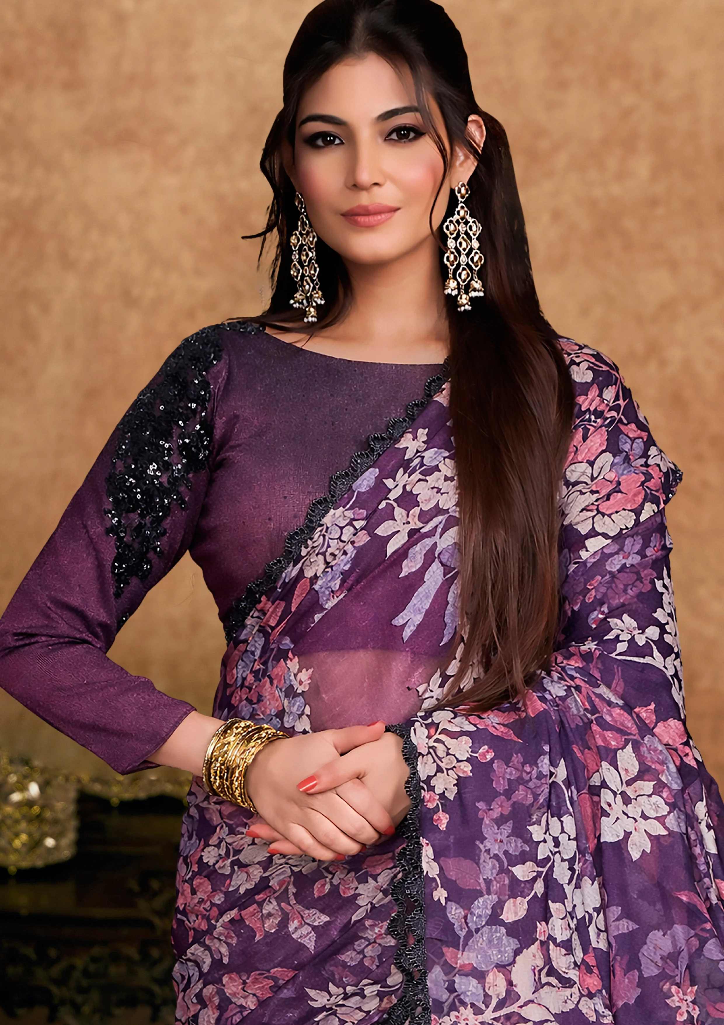Deep Plum Embellished Premium Silk Saree - Image 2