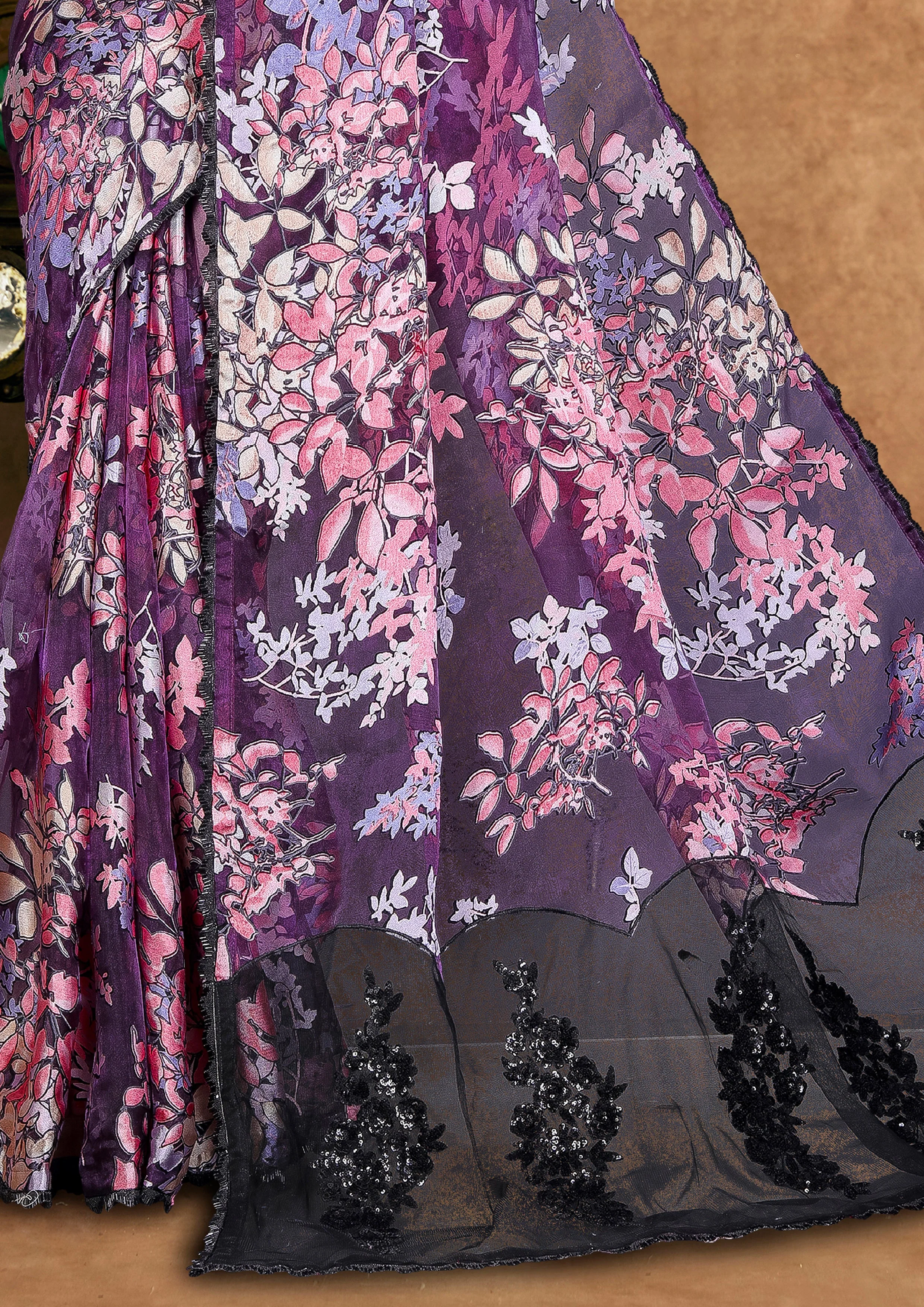 Deep Plum Embellished Premium Silk Saree - Image 5