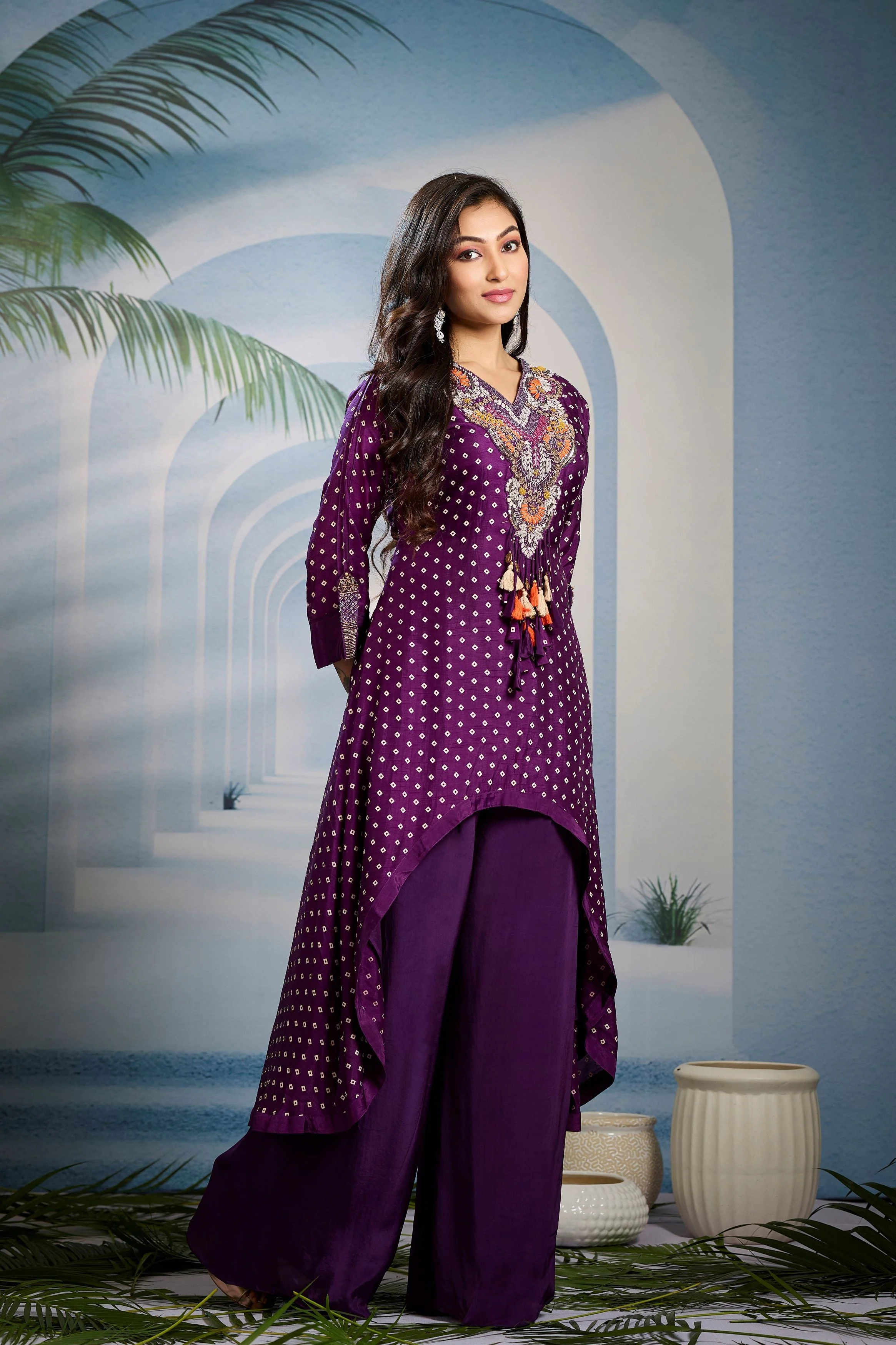 Deep Purple Bandhani Printed Kurta Set - Image 3