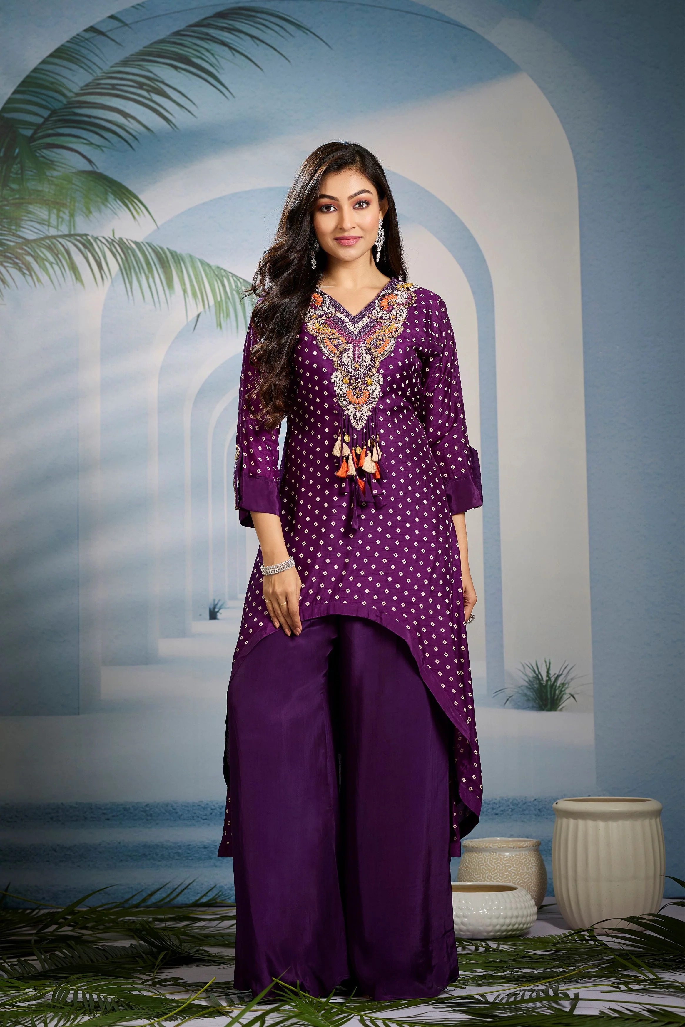 Deep Purple Bandhani Printed Kurta Set - Image 4