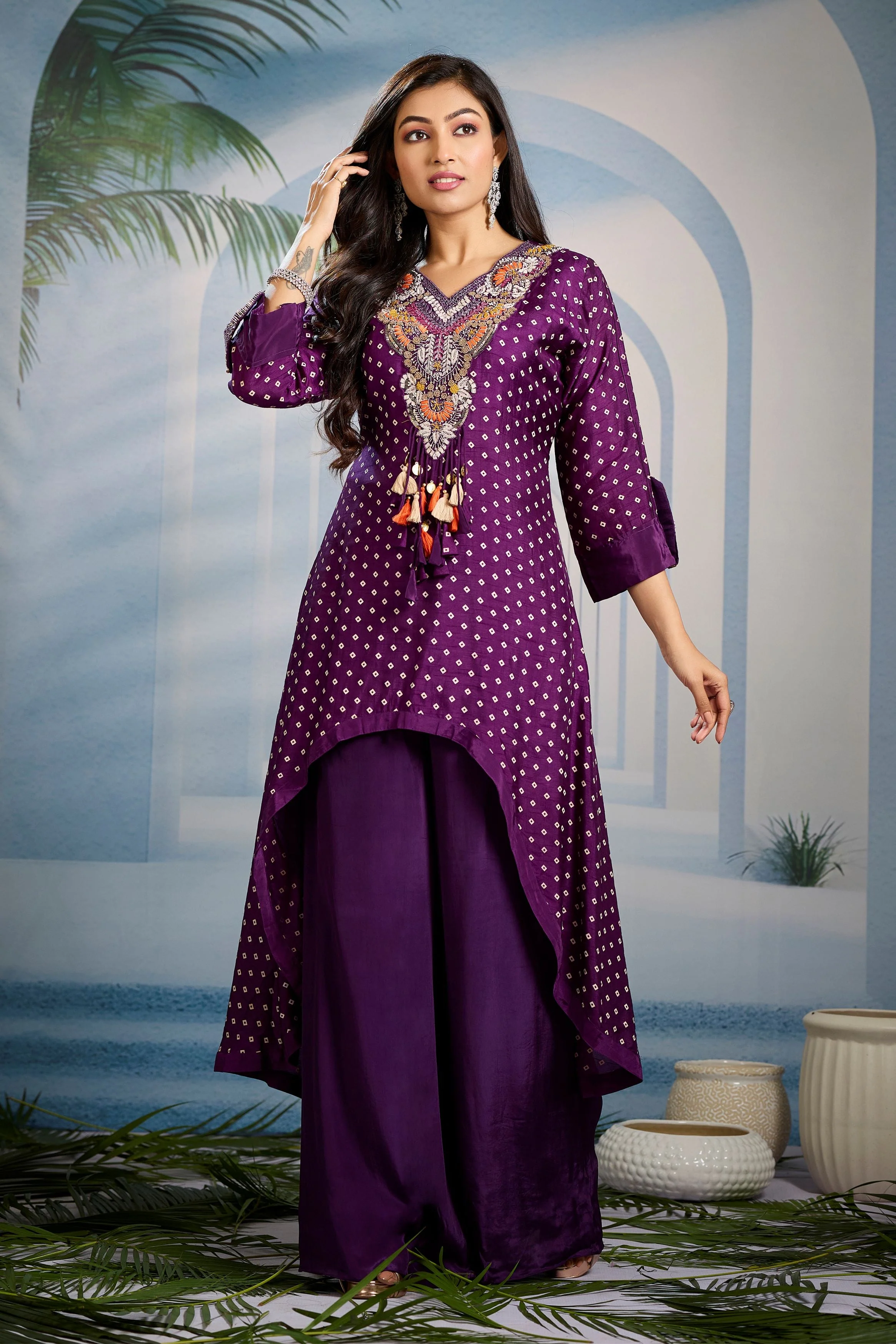 Deep Purple Bandhani Printed Kurta Set - Image 5
