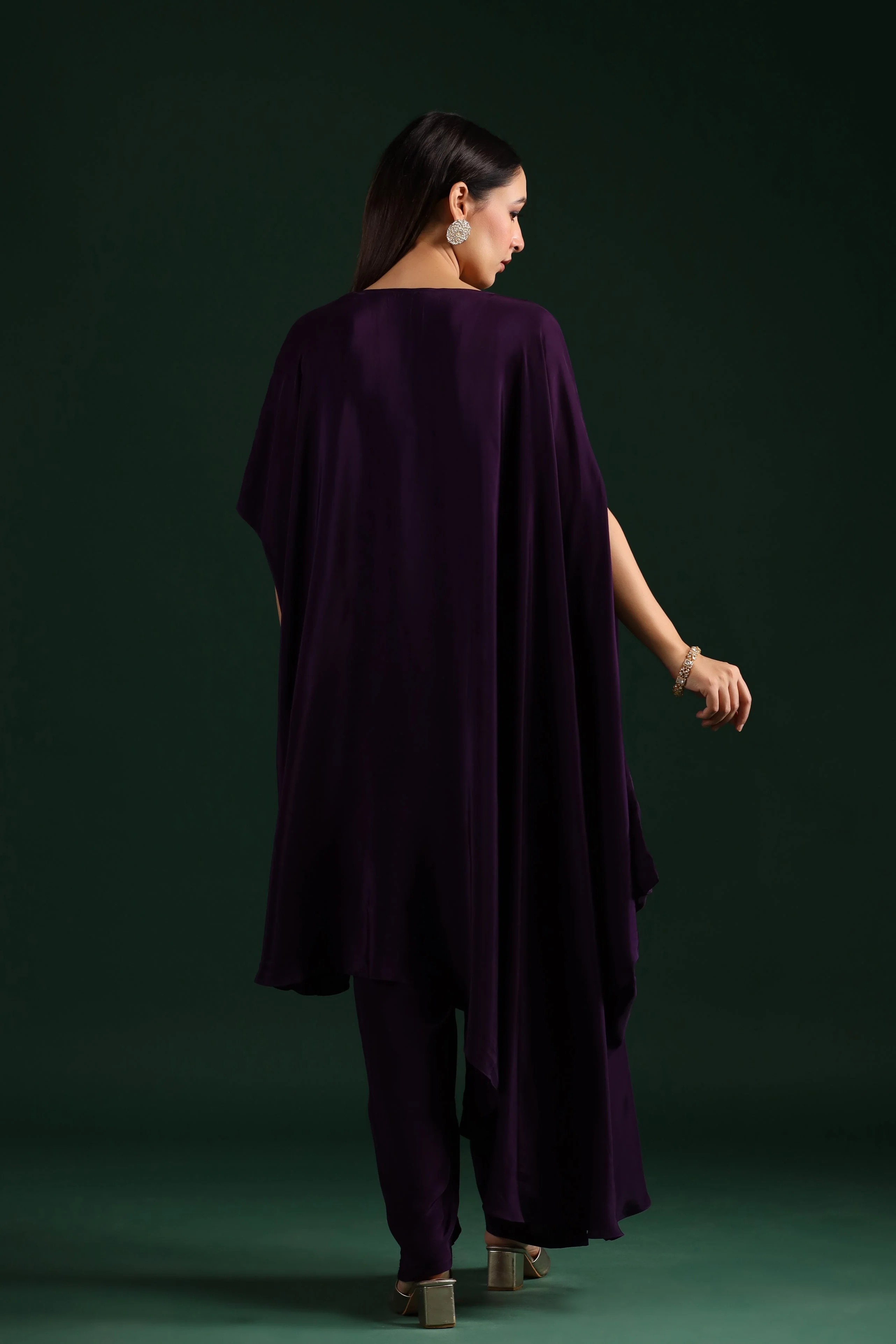 Deep Purple Embellished Asymmetrical Kaftan & Pants - Image 6