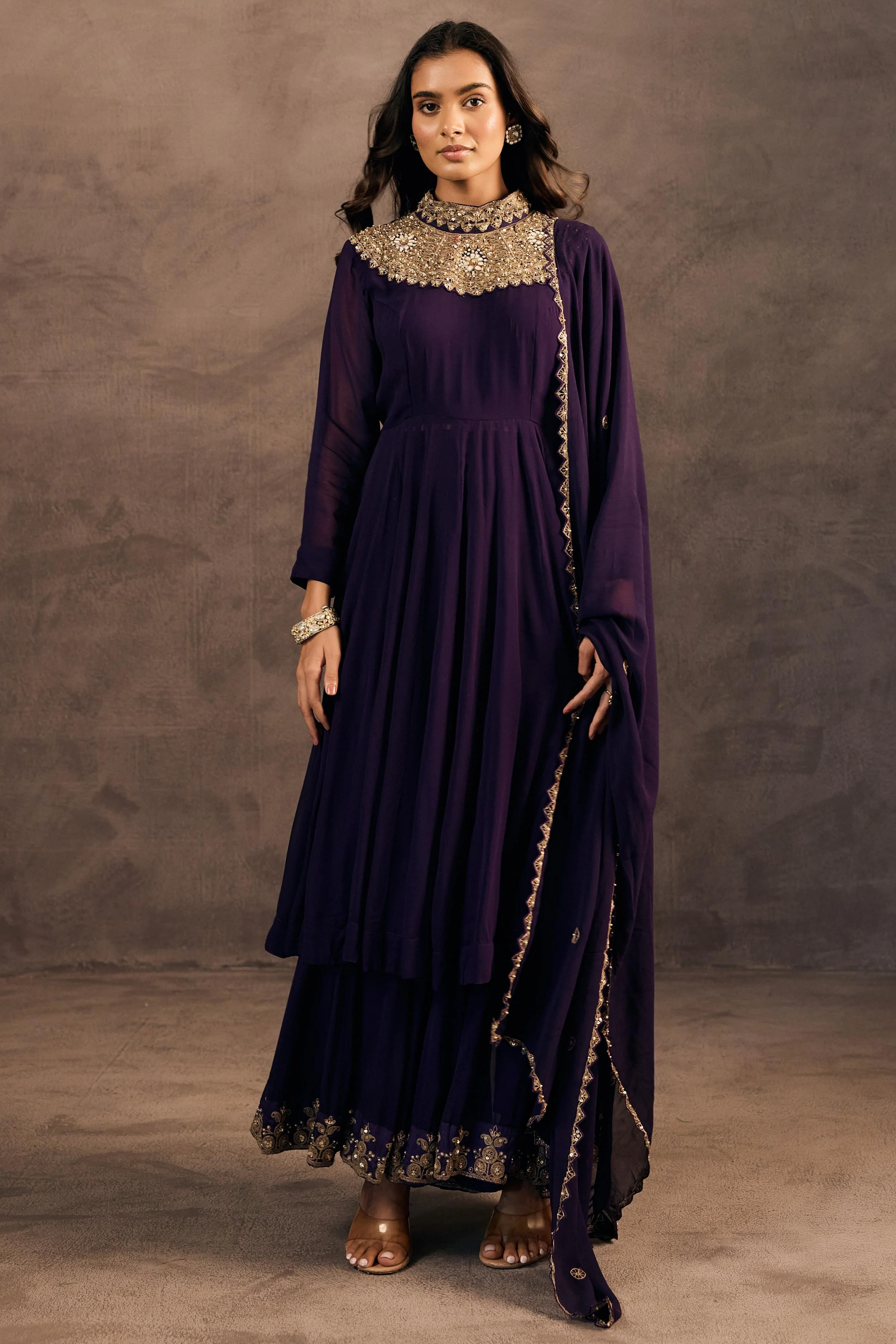 Deep Purple Embellished Georgette Silk Sharara Set - Image 4
