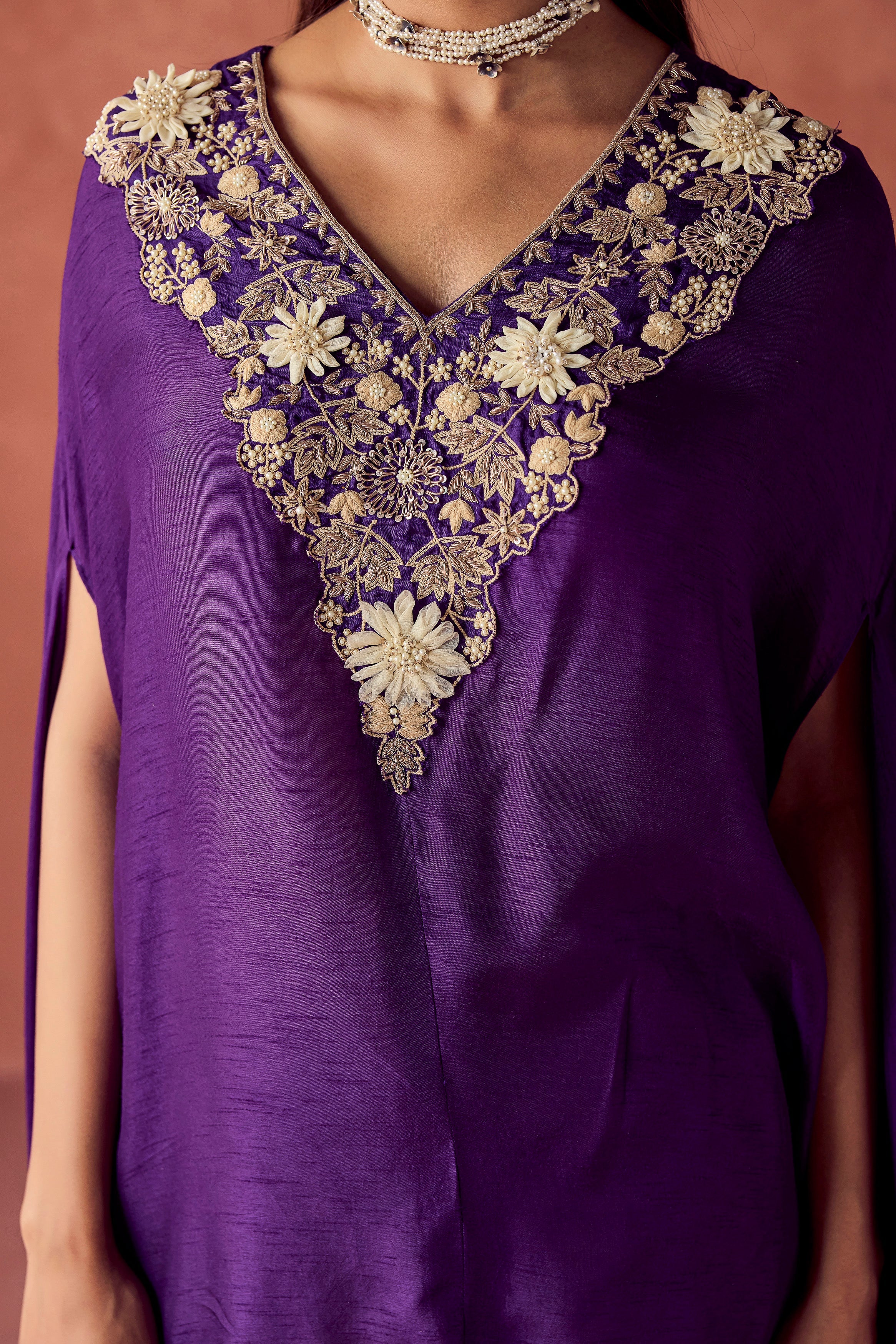 Deep Purple Embellished Raw Silk Co-Ord Set - Image 2
