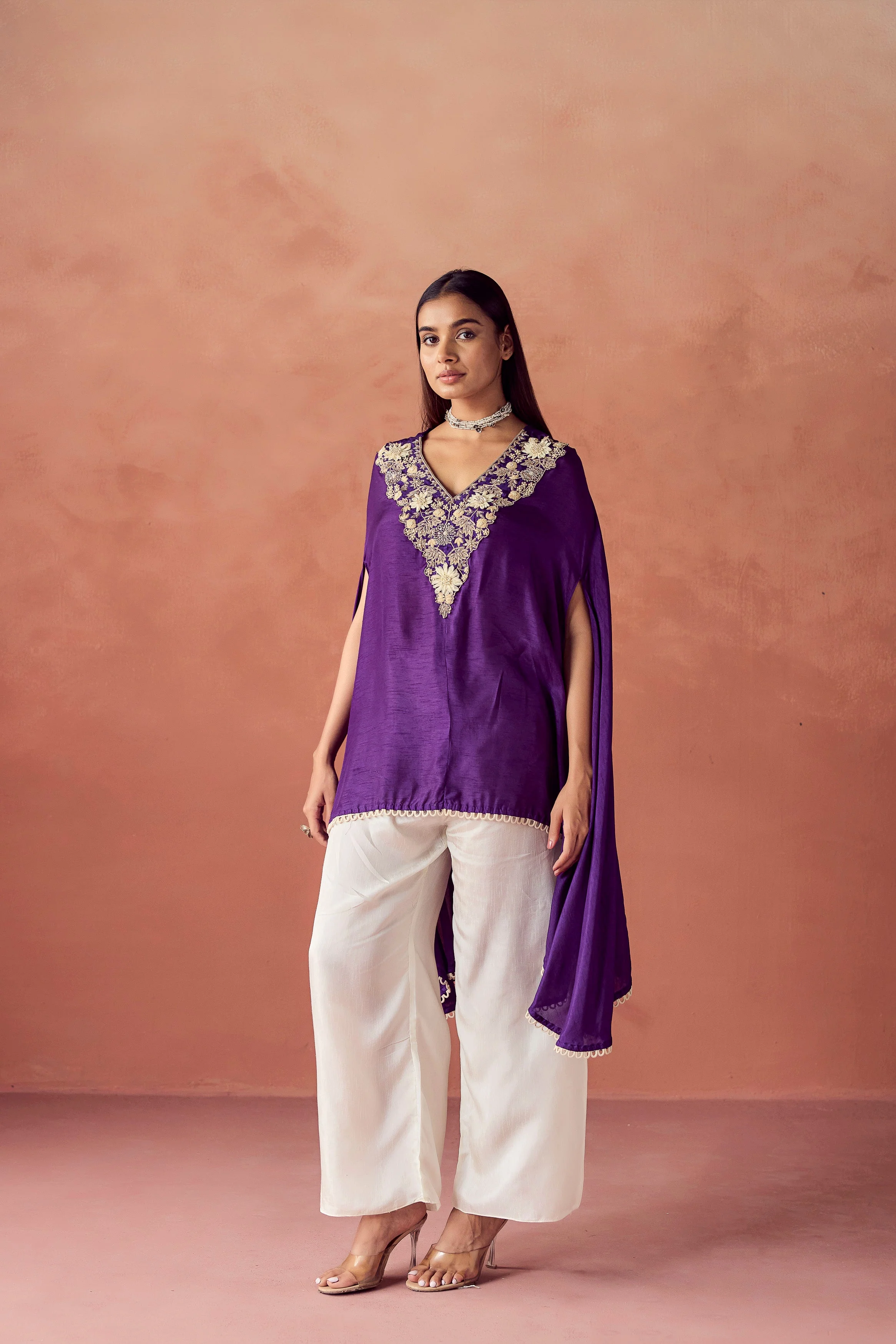 Deep Purple Embellished Raw Silk Co-Ord Set - Image 4