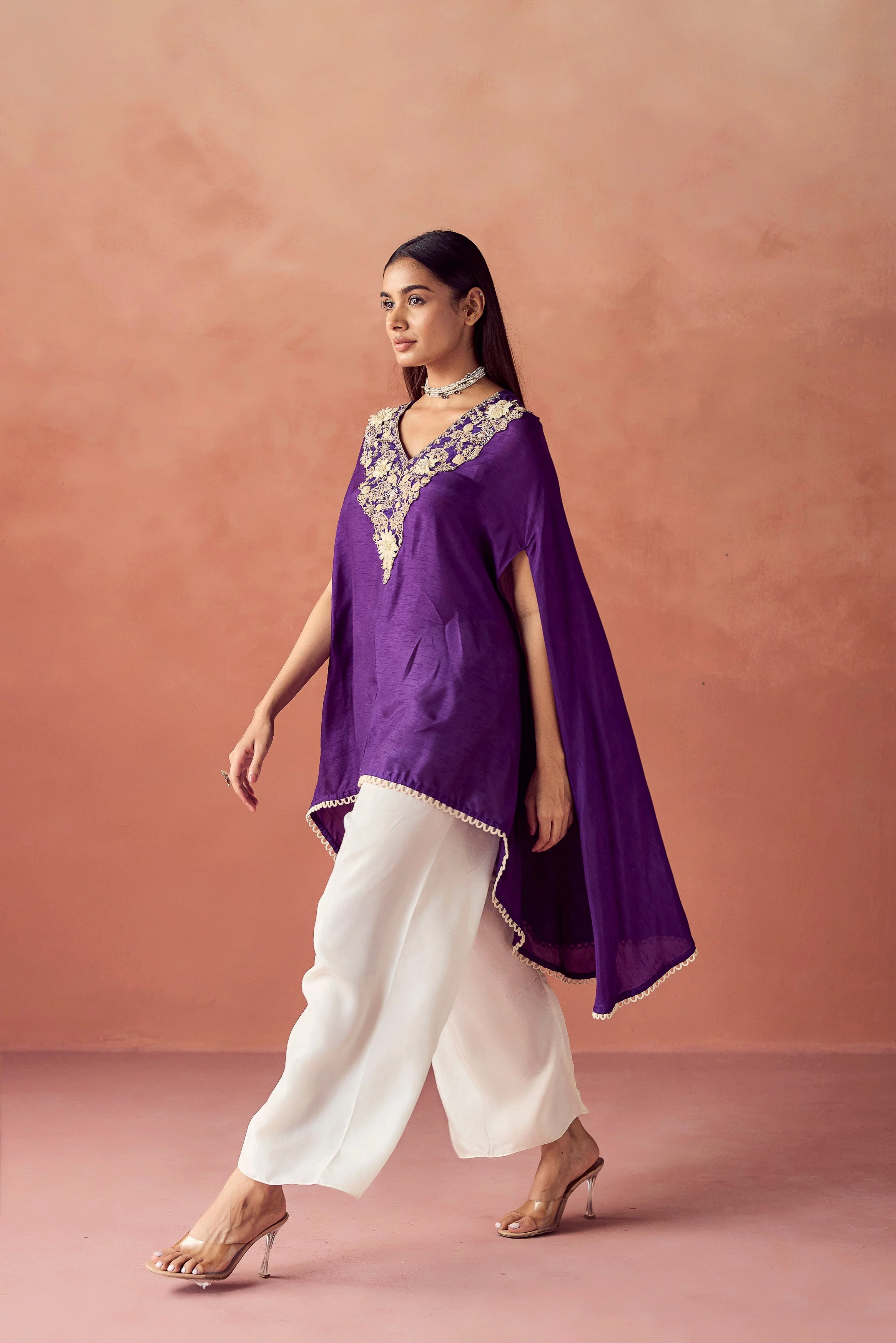 Deep Purple Embellished Raw Silk Co-Ord Set - Image 5