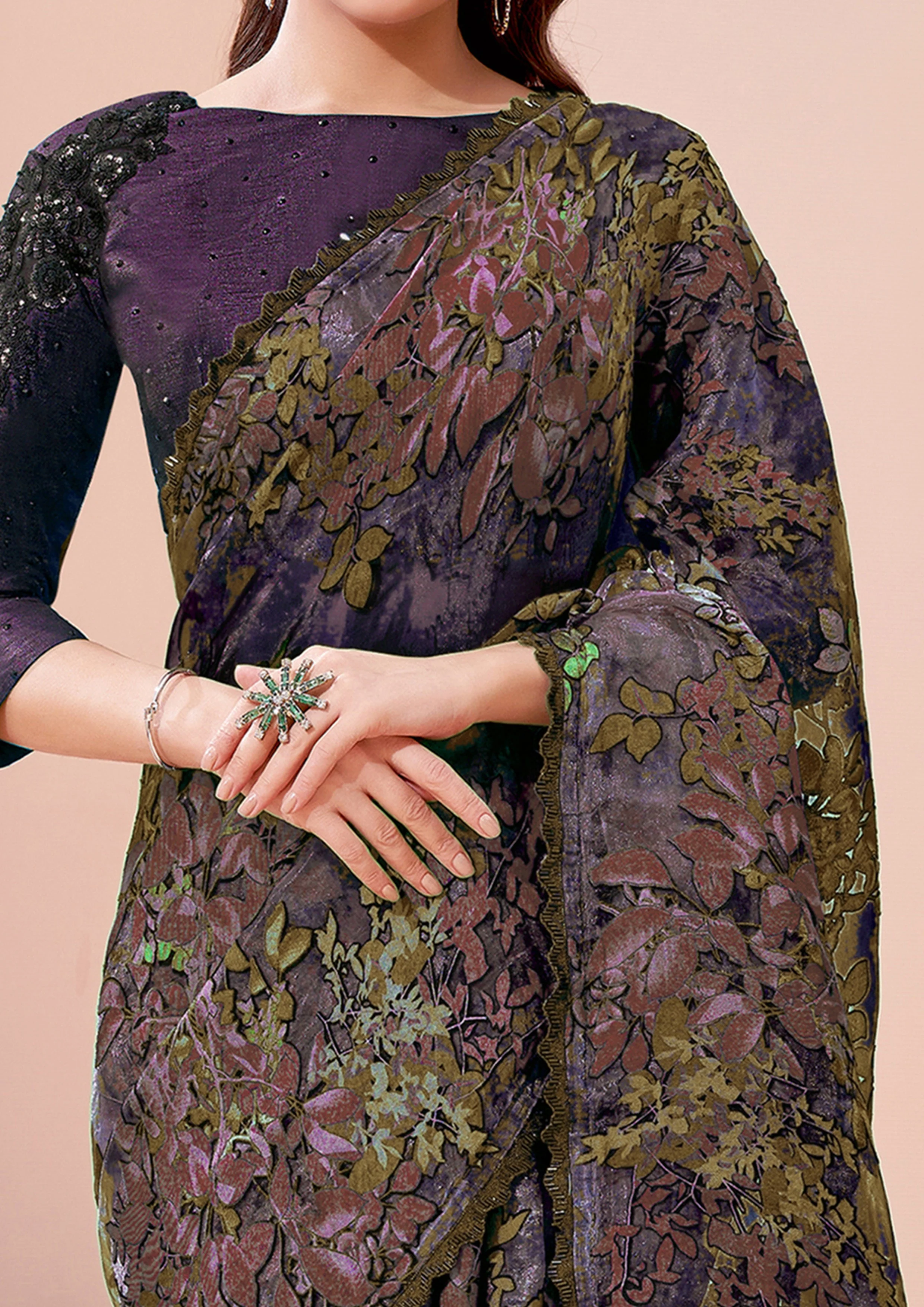 Deep Purple Embellished Premium Silk Saree - Image 2