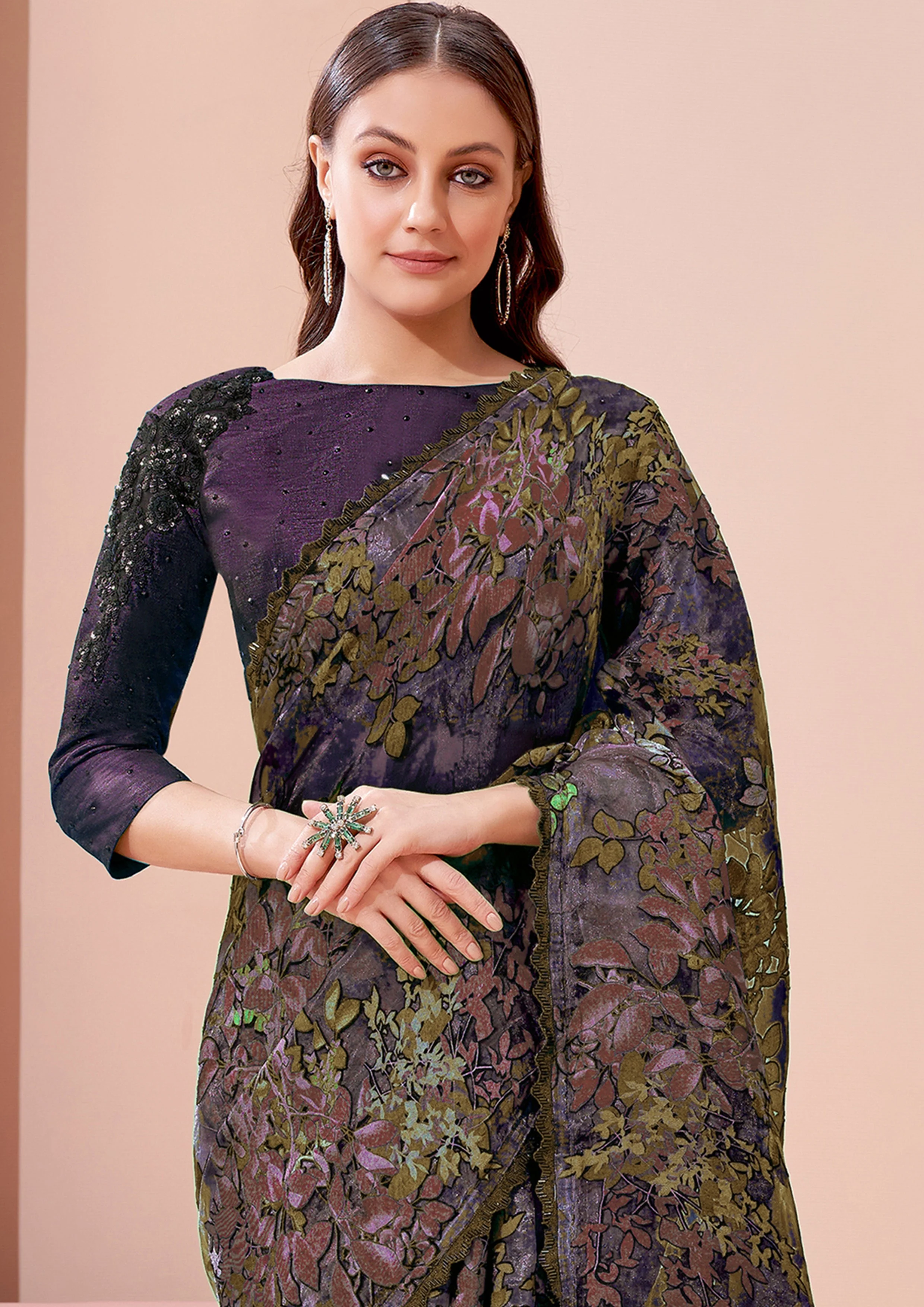 Deep Purple Embellished Premium Silk Saree - Image 3
