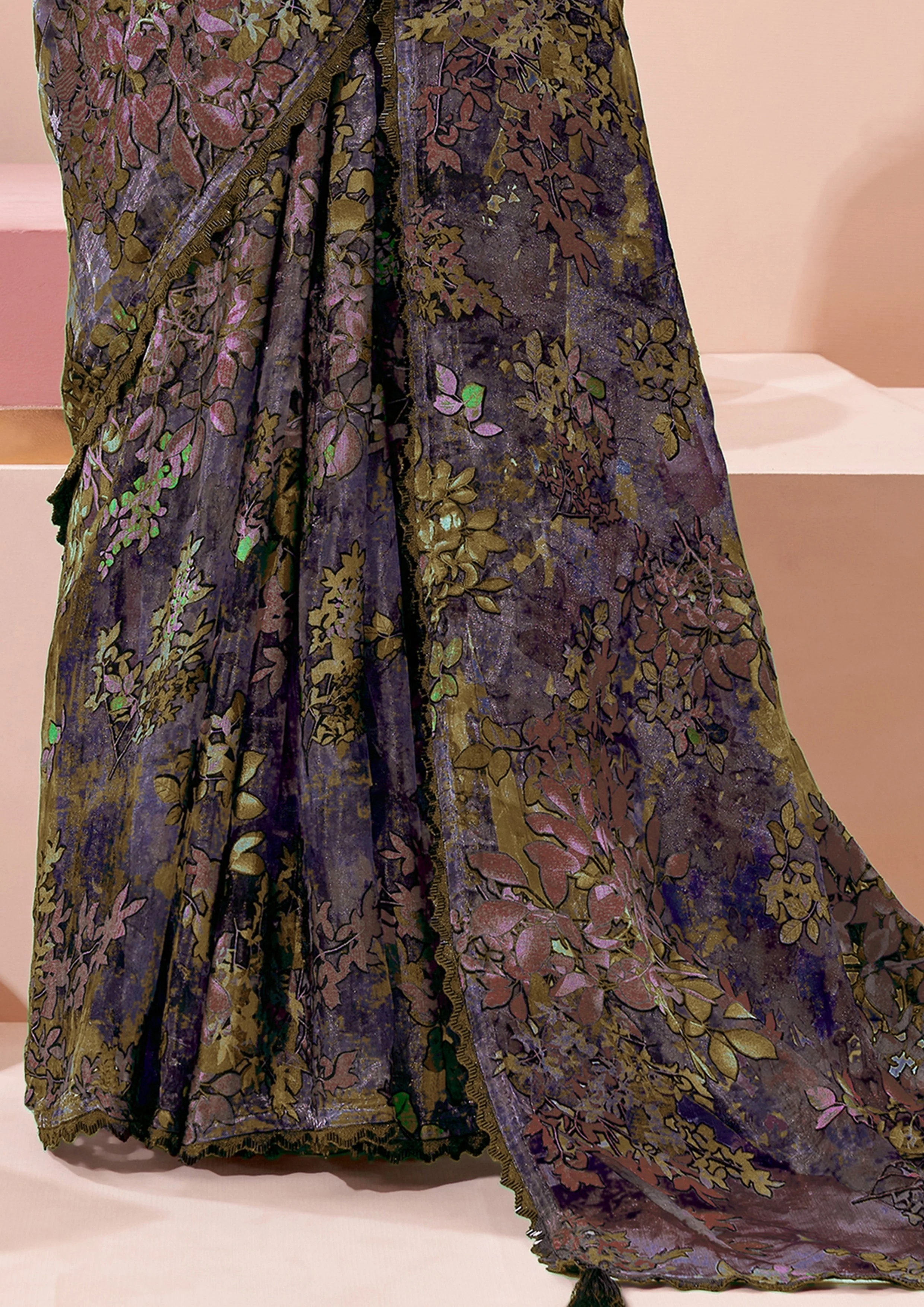 Deep Purple Embellished Premium Silk Saree - Image 5