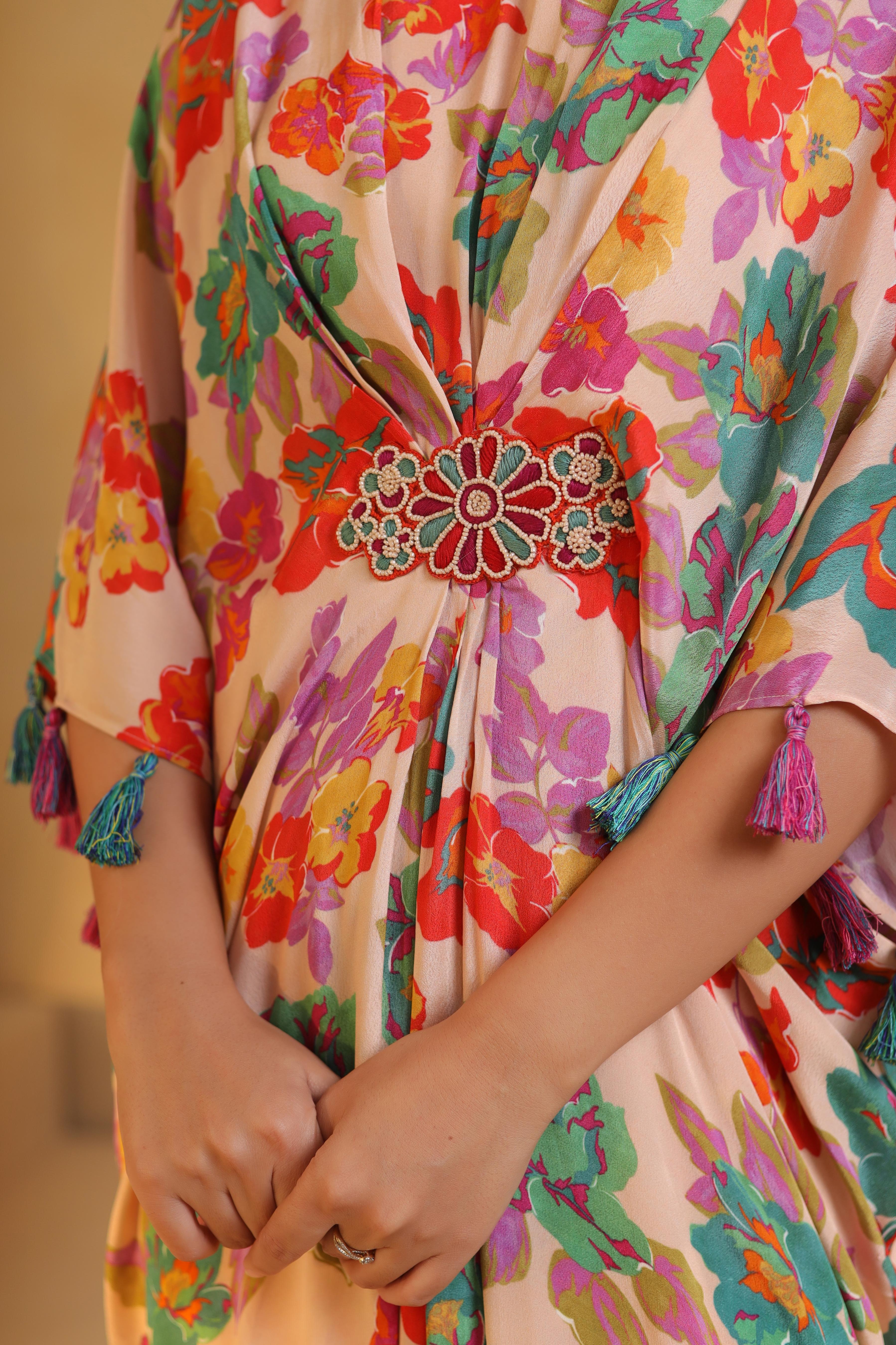 Pale Peach Printed Viscose Crepe Dress - Image 2