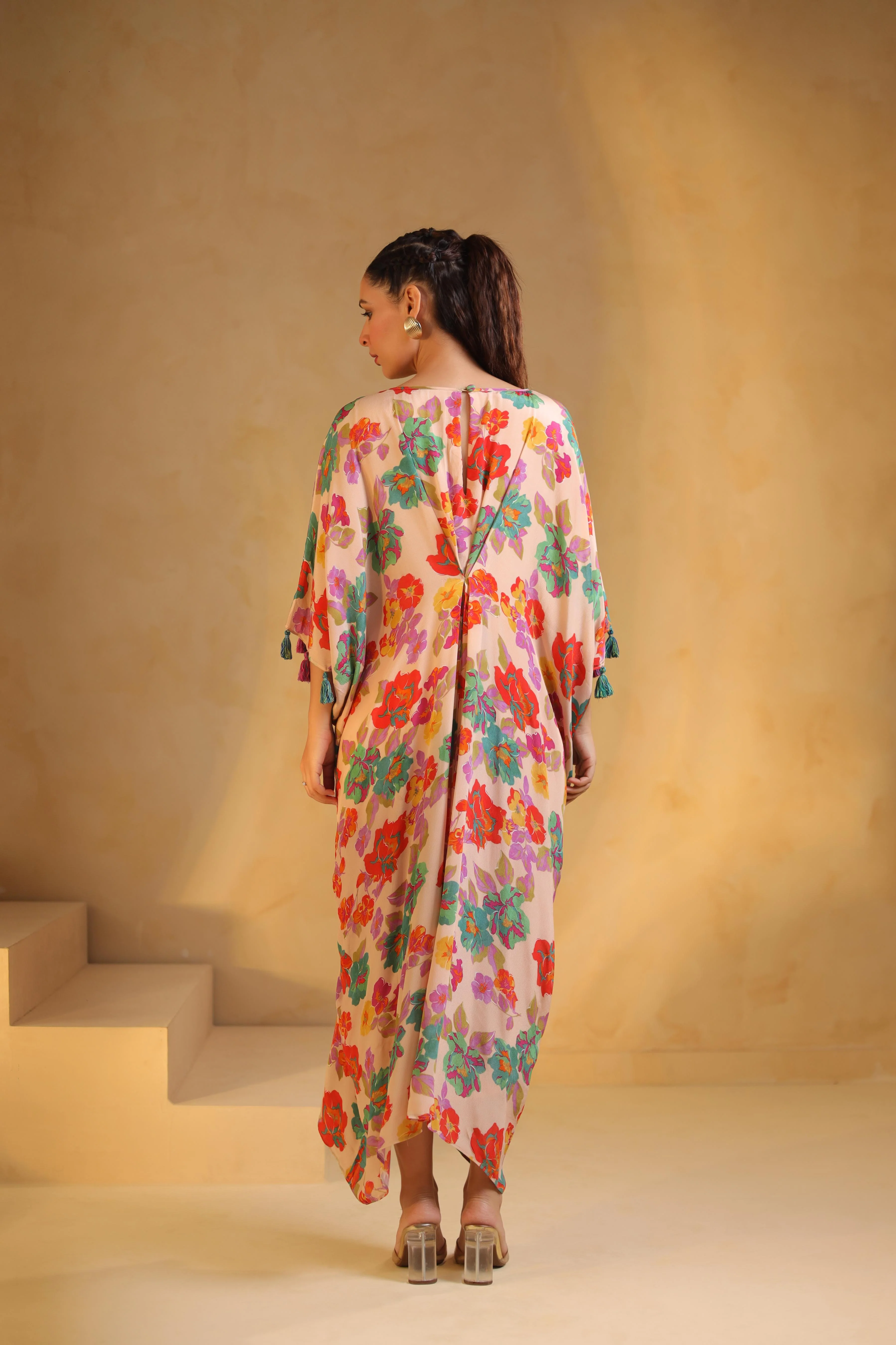 Pale Peach Printed Viscose Crepe Dress - Image 5