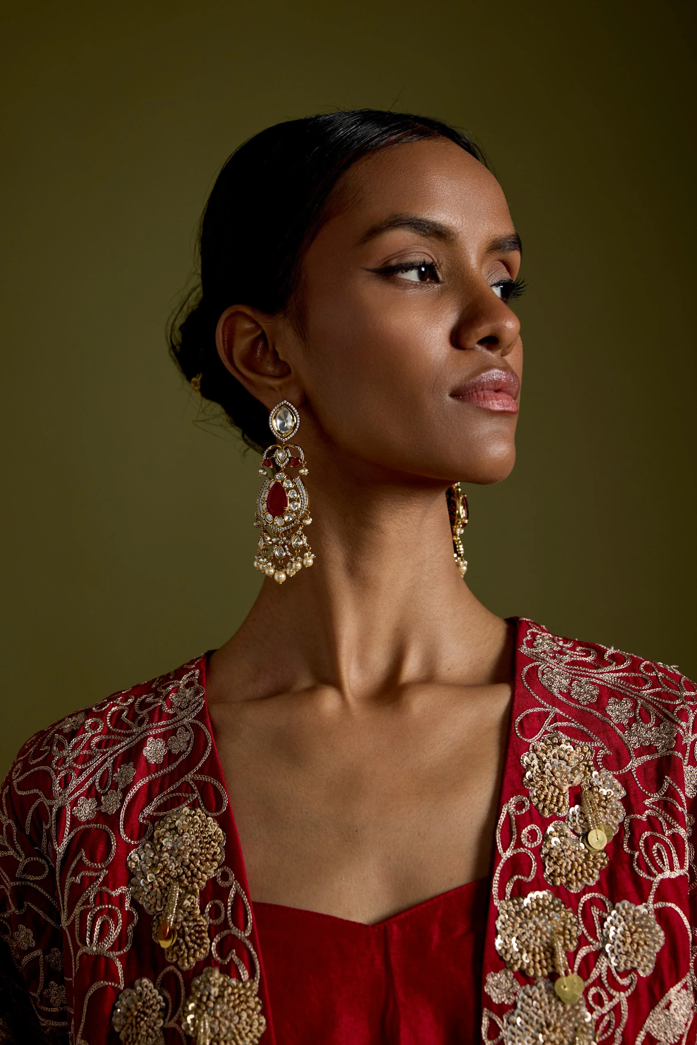 Crimson Red Embellished Organic Cotton Palazzo Set - Image 2