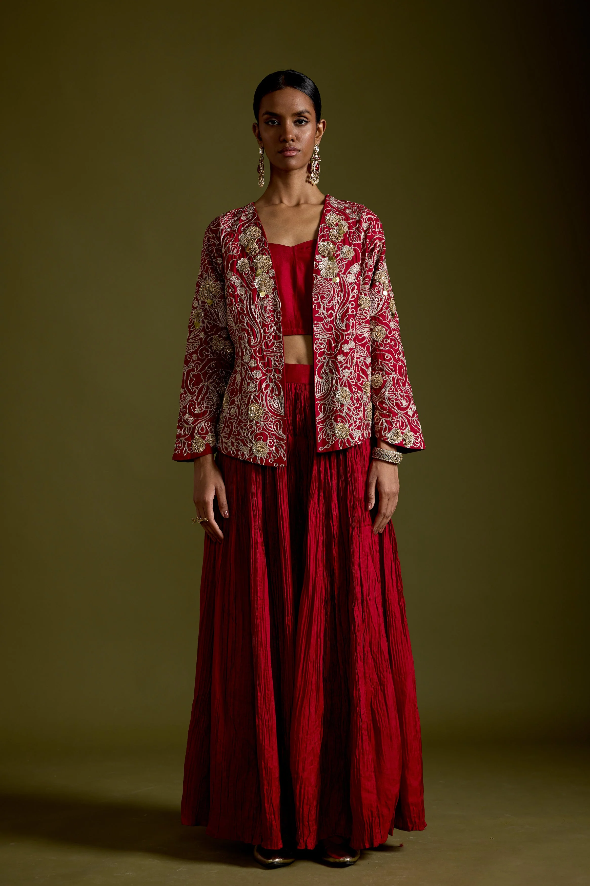Crimson Red Embellished Organic Cotton Palazzo Set - Image 5