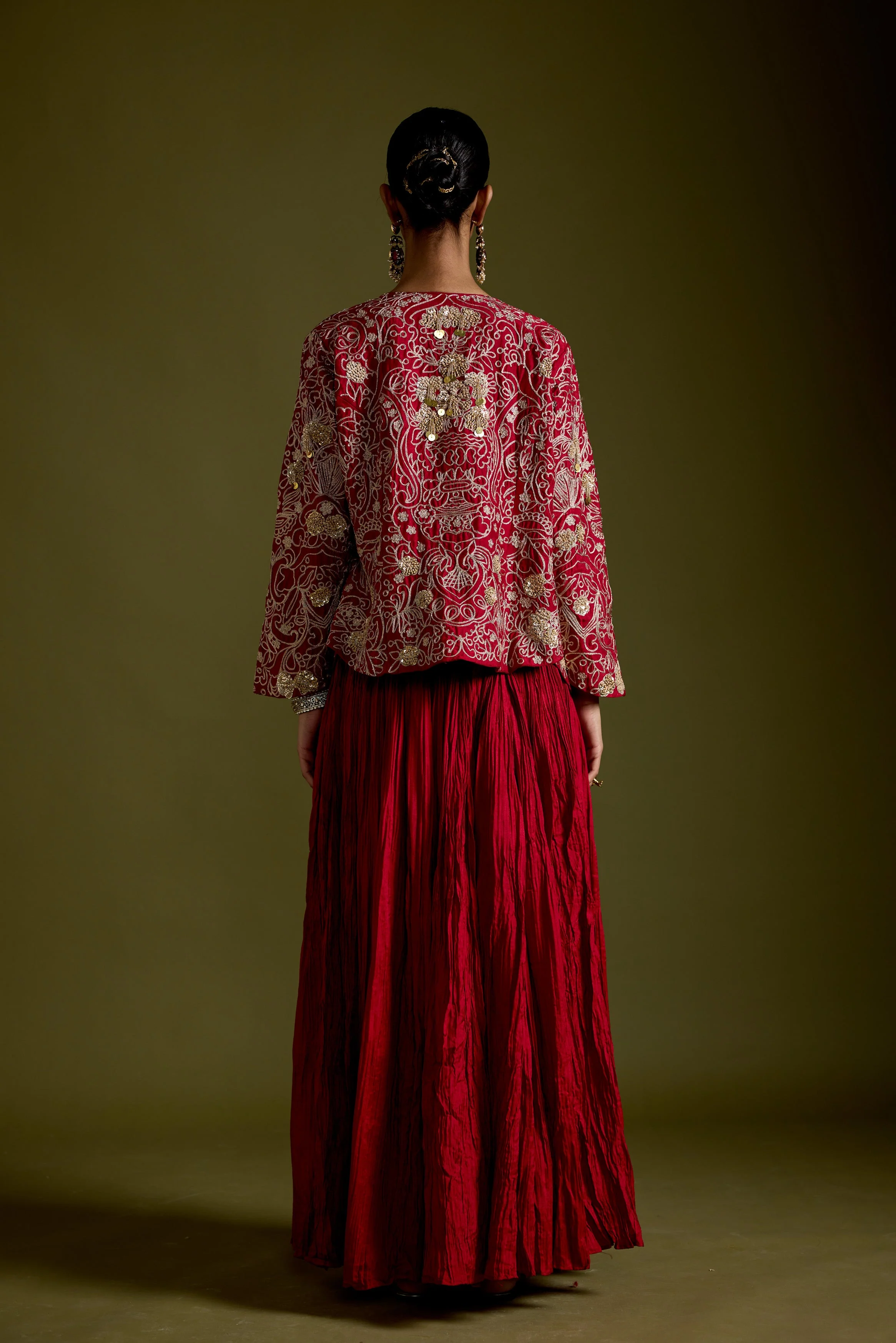 Crimson Red Embellished Organic Cotton Palazzo Set - Image 6