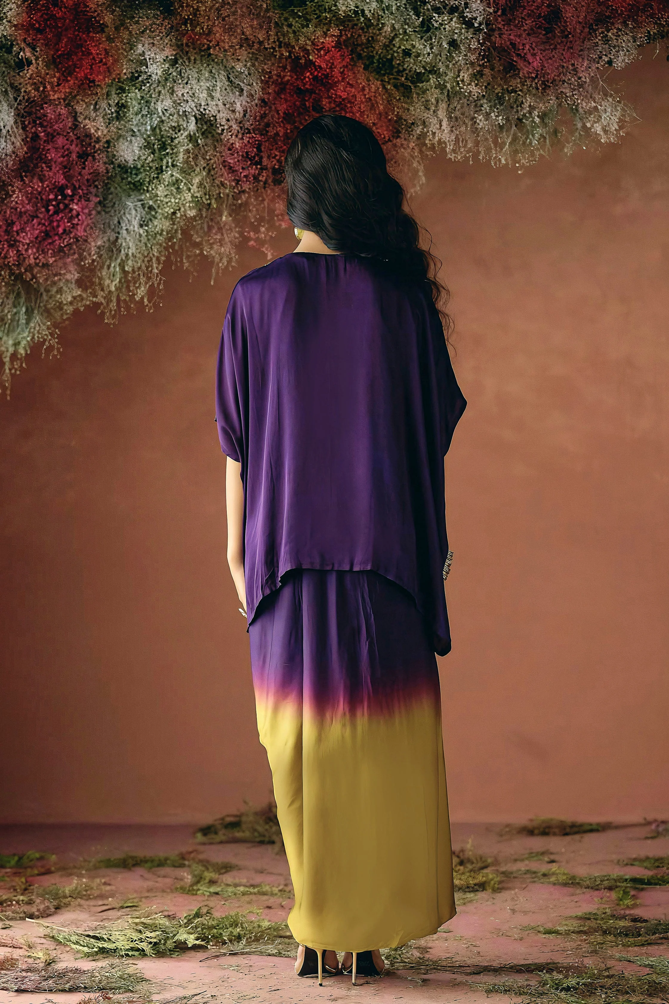 Deep Royal Purple Embellished Satin Silk Kaftan Set - Image 6