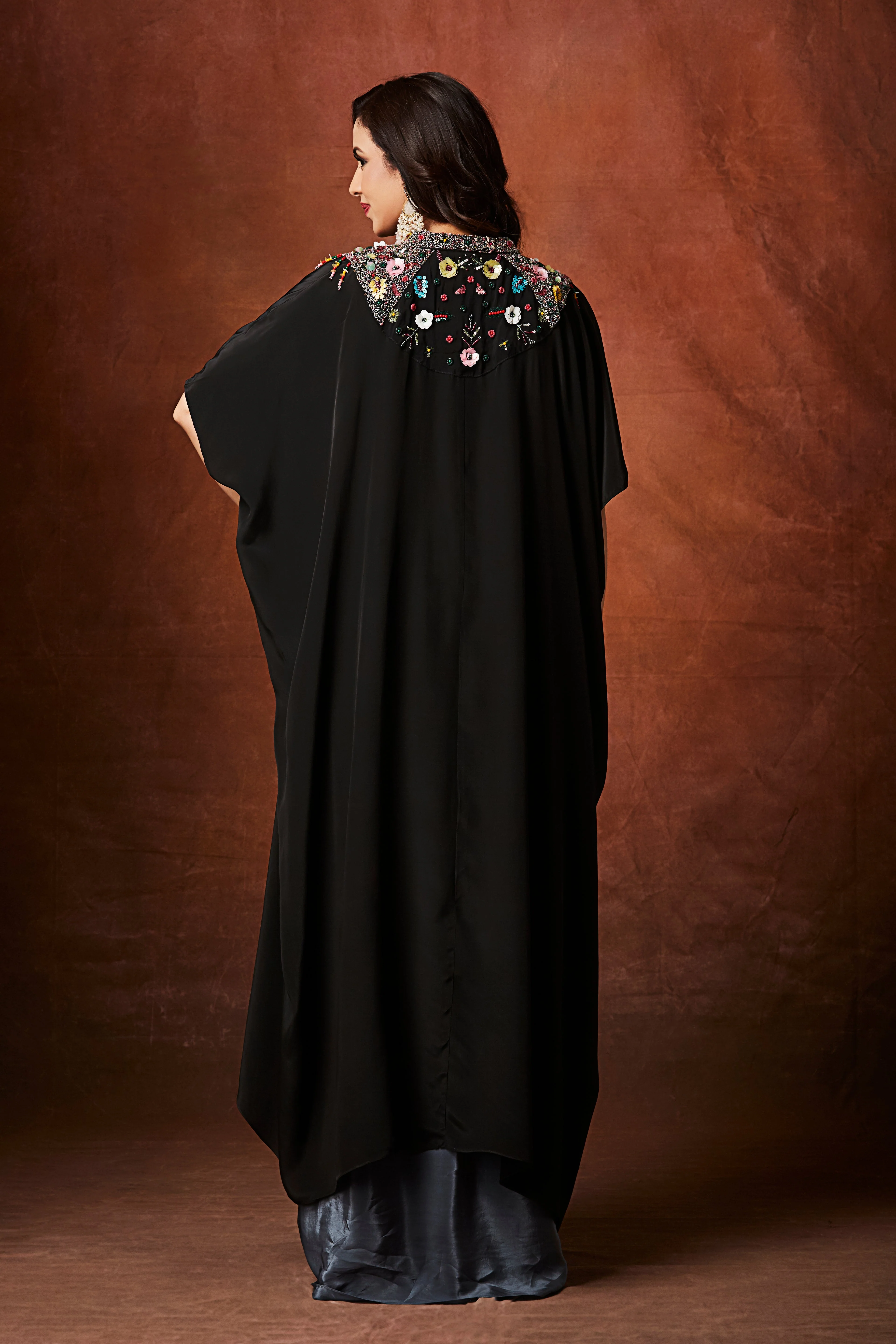 Slate Grey Embellished Crepe Silk Skirt Set - Image 3
