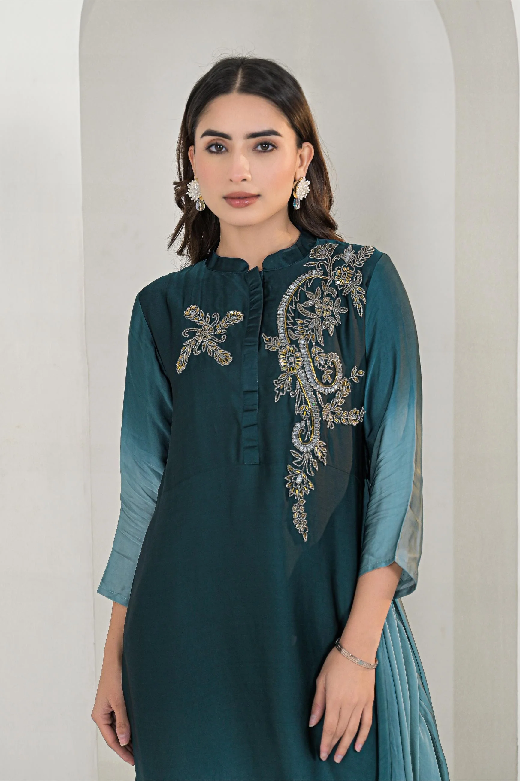 Deep Teal Ombre-Dyed Gown - Image 2