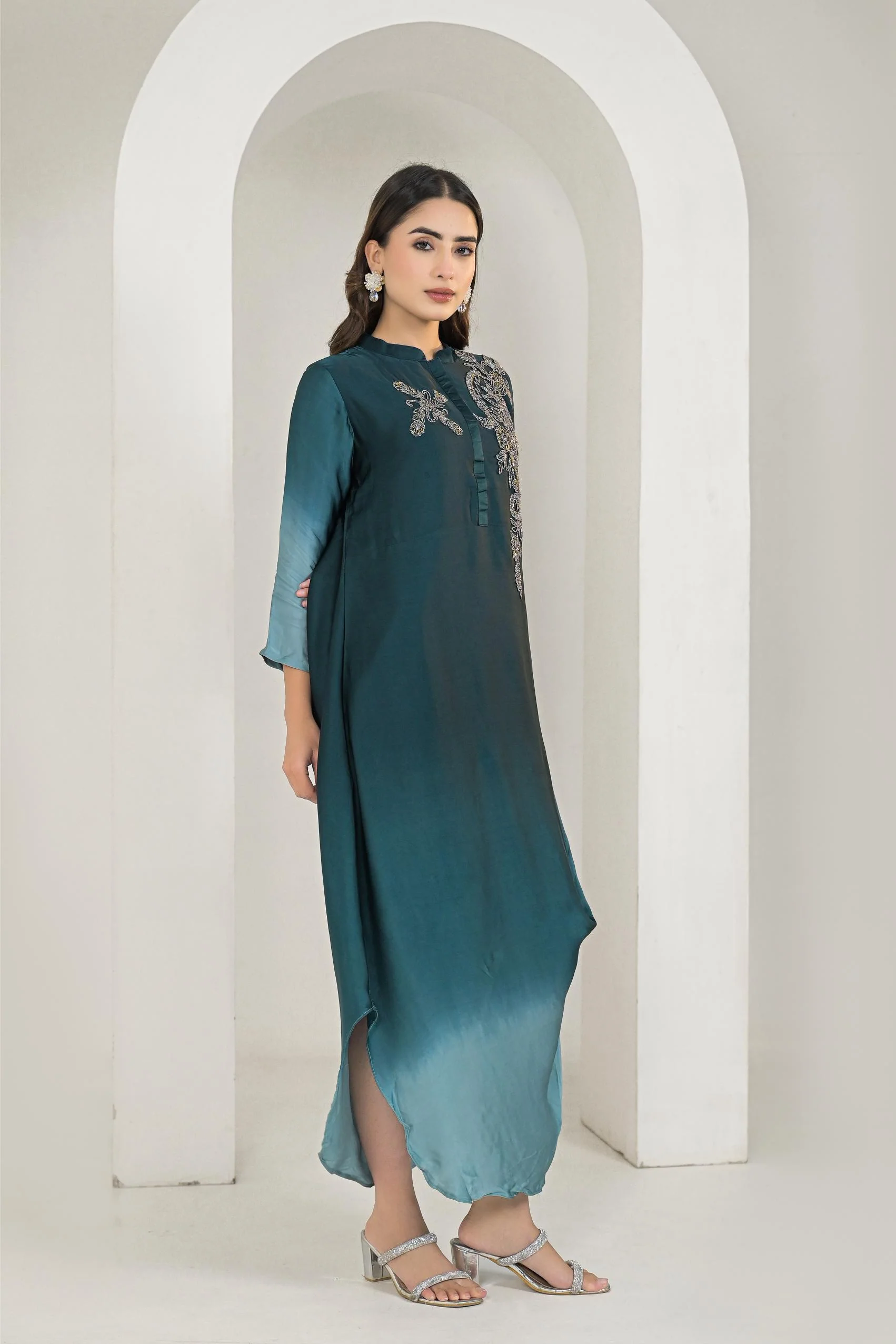 Deep Teal Ombre-Dyed Gown - Image 3