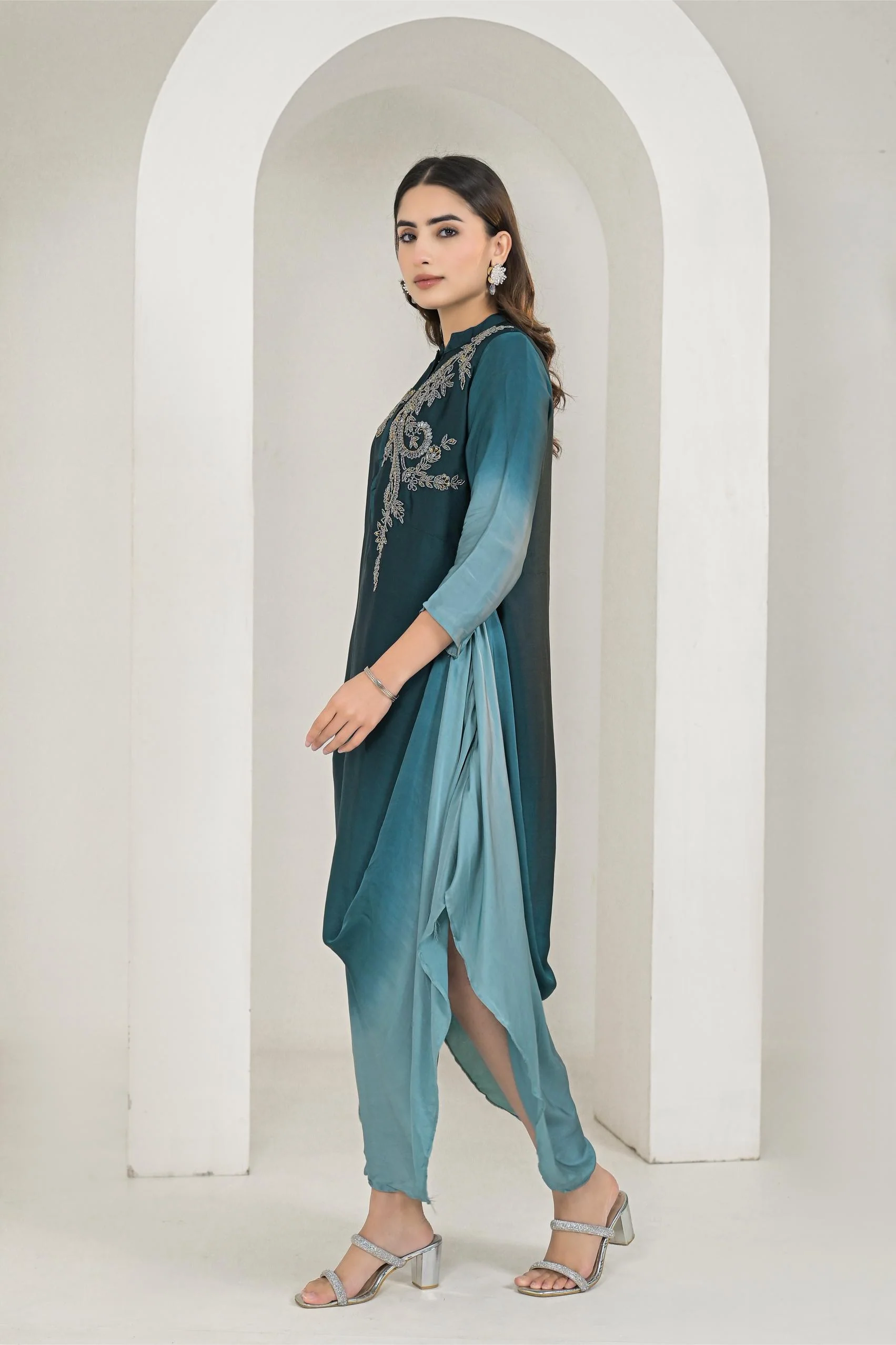 Deep Teal Ombre-Dyed Gown - Image 4