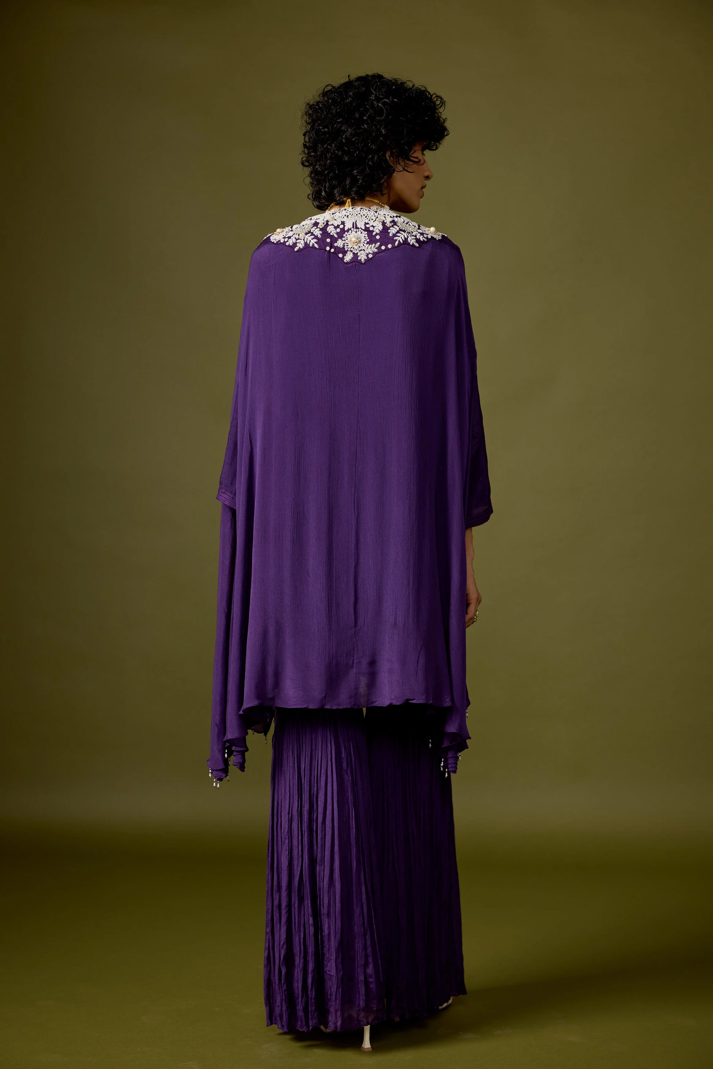 Deep Violet Embellished Chinon Silk Sharara Set - Image 8