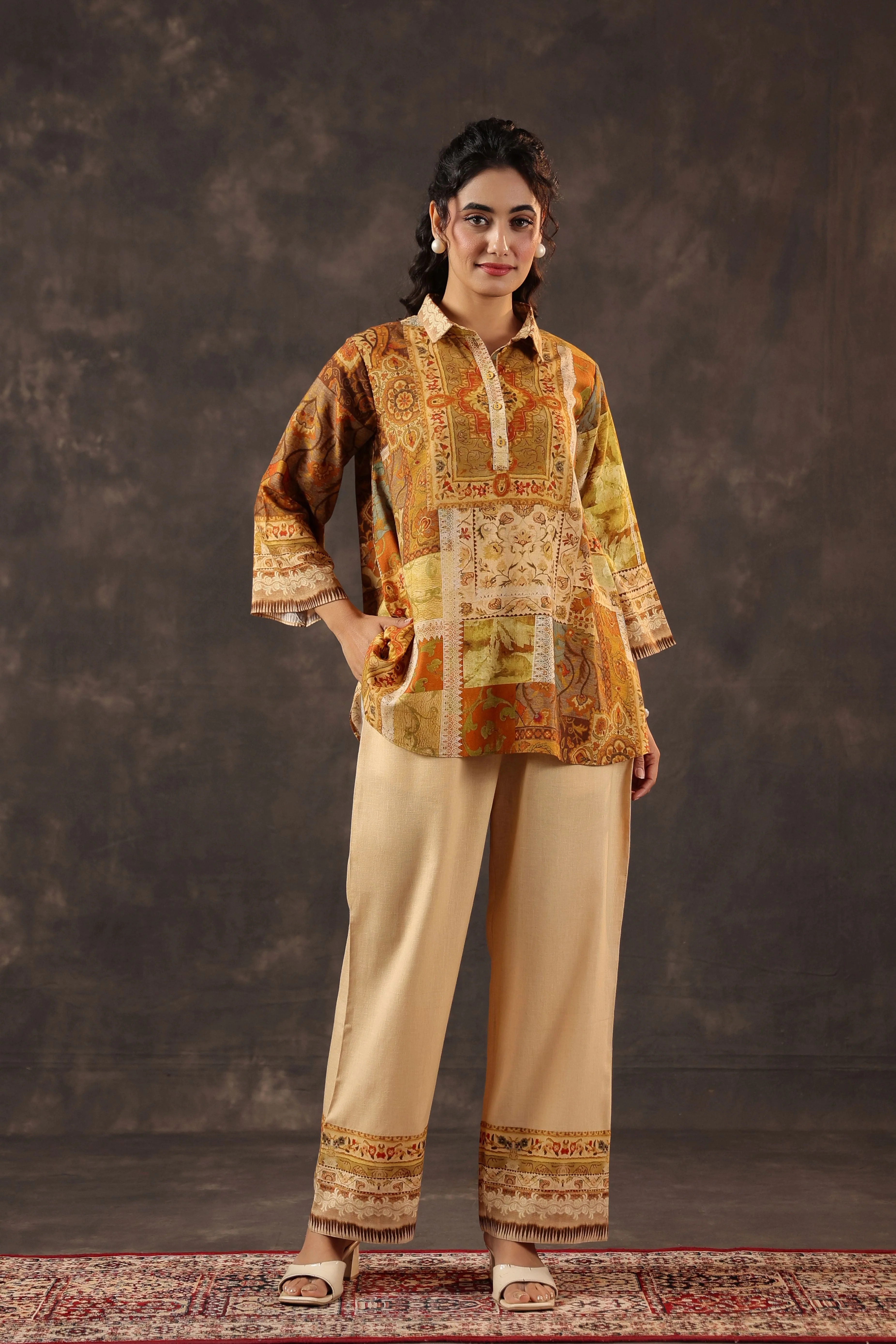 Desert Amber Printed Linen Co-Ord Set