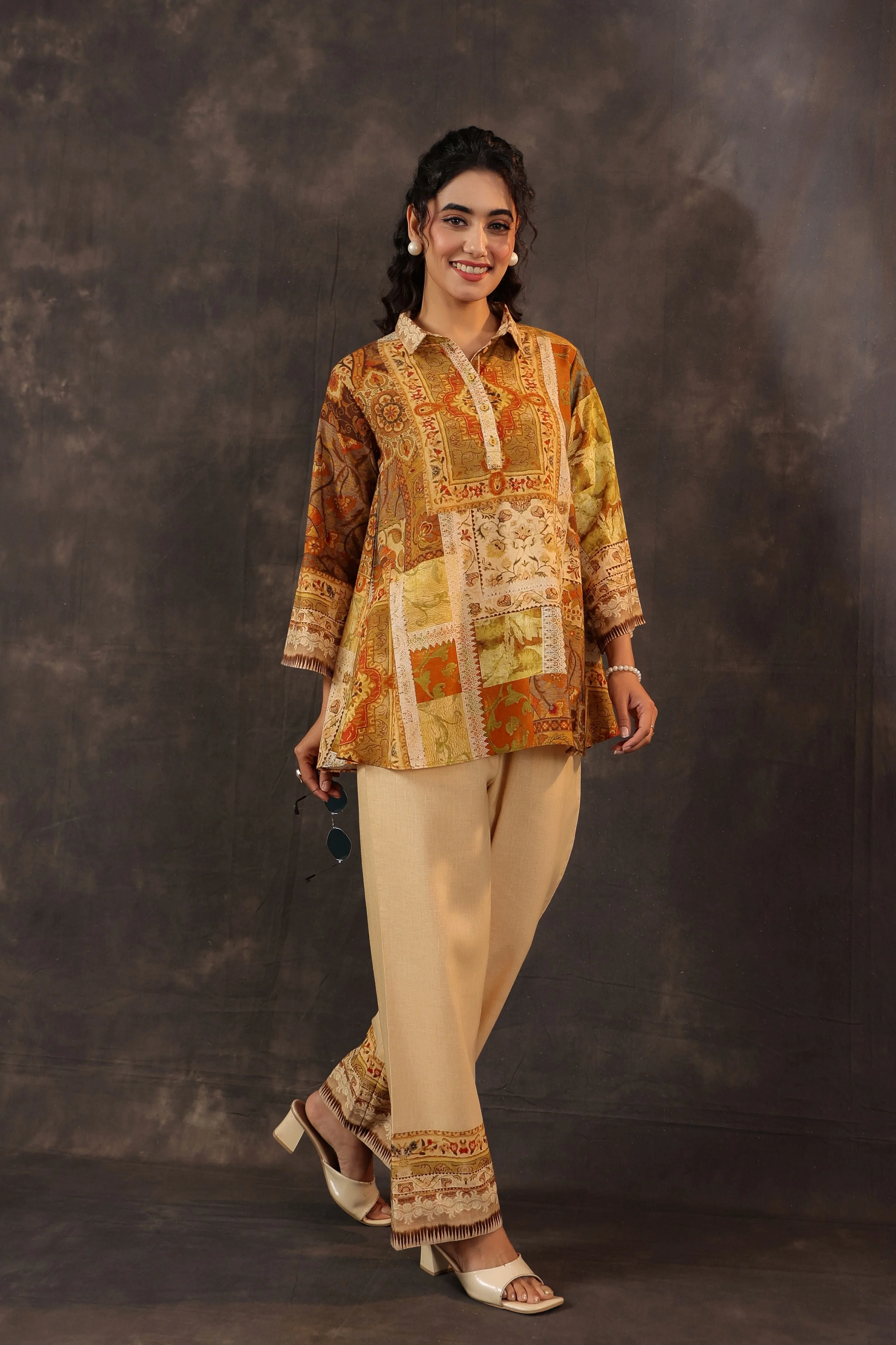 Desert Amber Printed Linen Co-Ord Set - Image 3