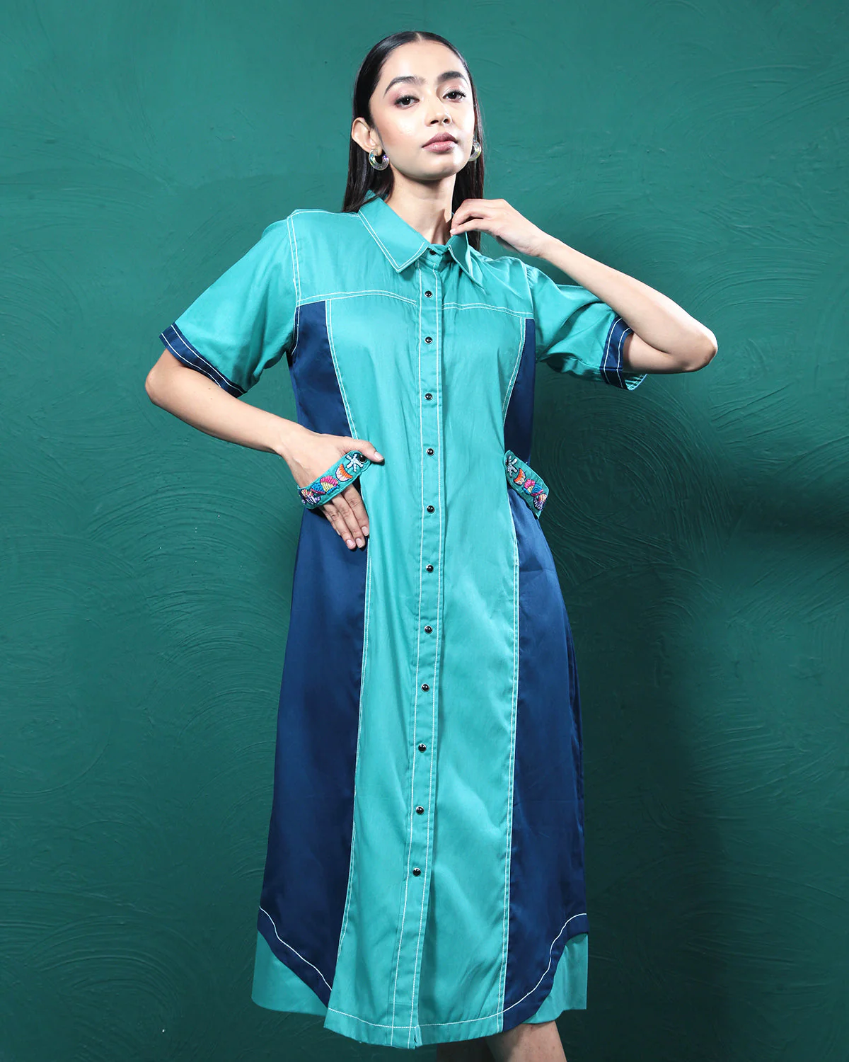 Blue Lagoon Playful Long Shirt Dress - Image 2