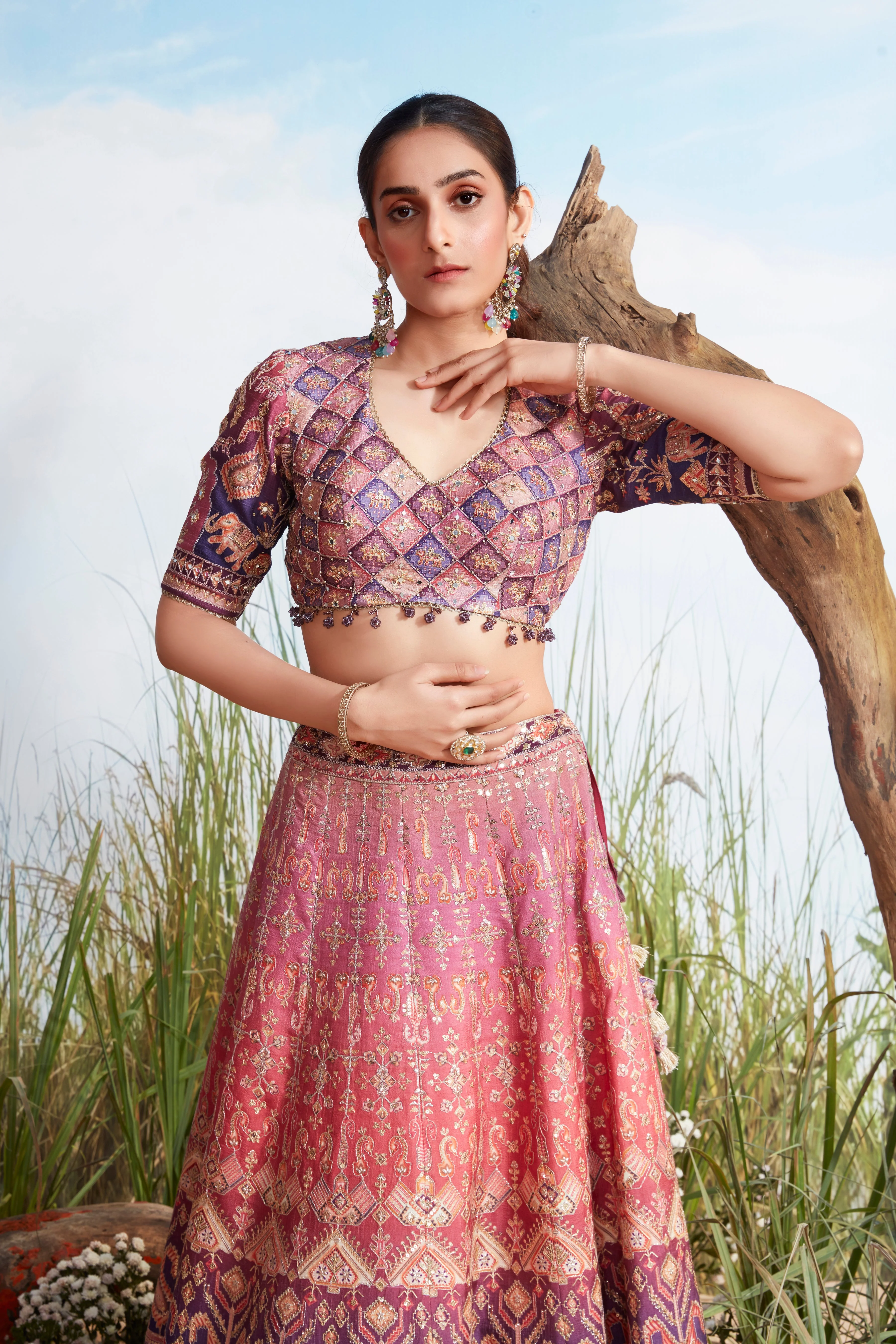 Dual-Shade Multi-Print Premium Silk Lehenga Set - Image 2