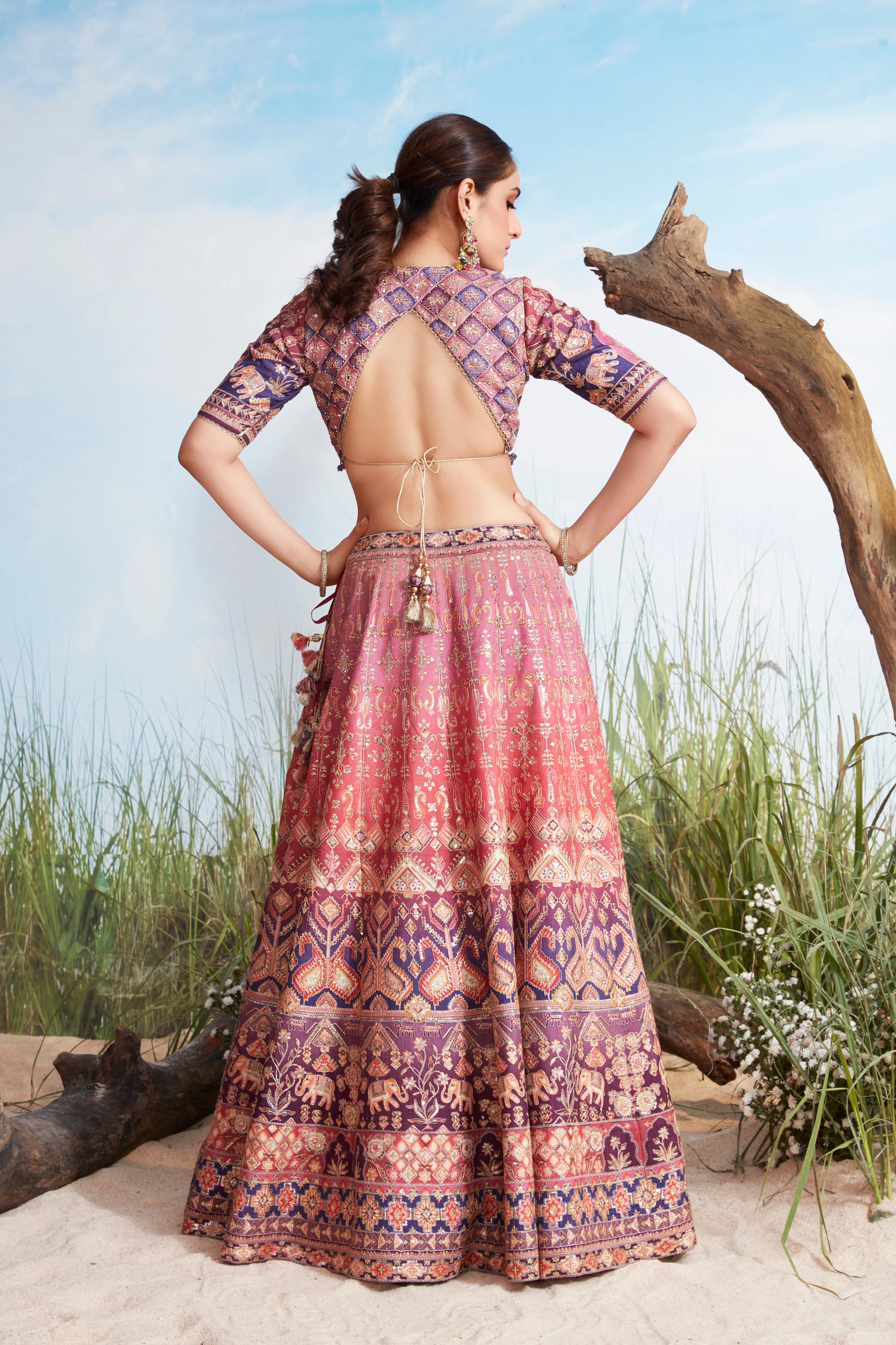 Dual-Shade Multi-Print Premium Silk Lehenga Set - Image 3