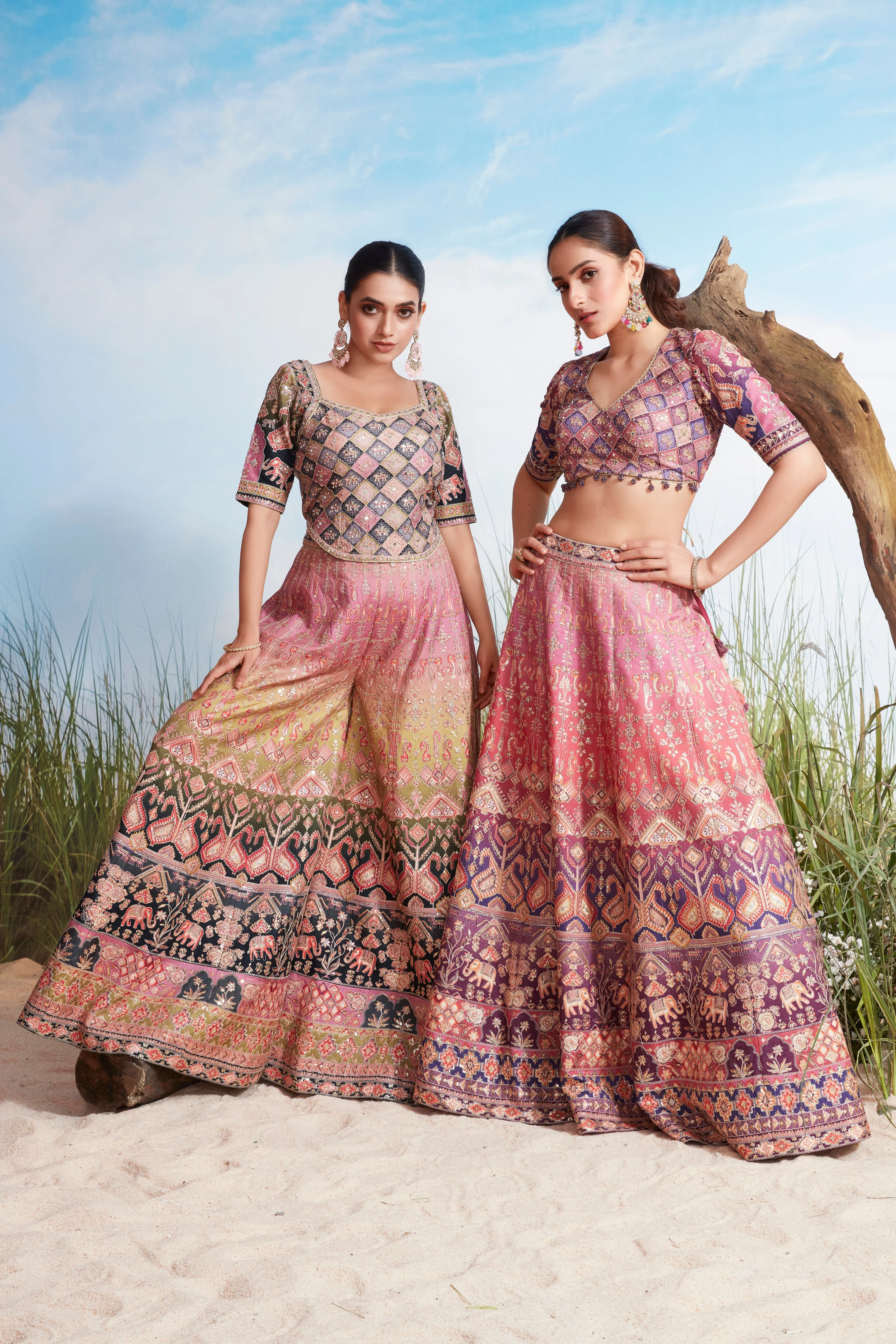 Dual-Shade Multi-Print Premium Silk Lehenga Set - Image 4