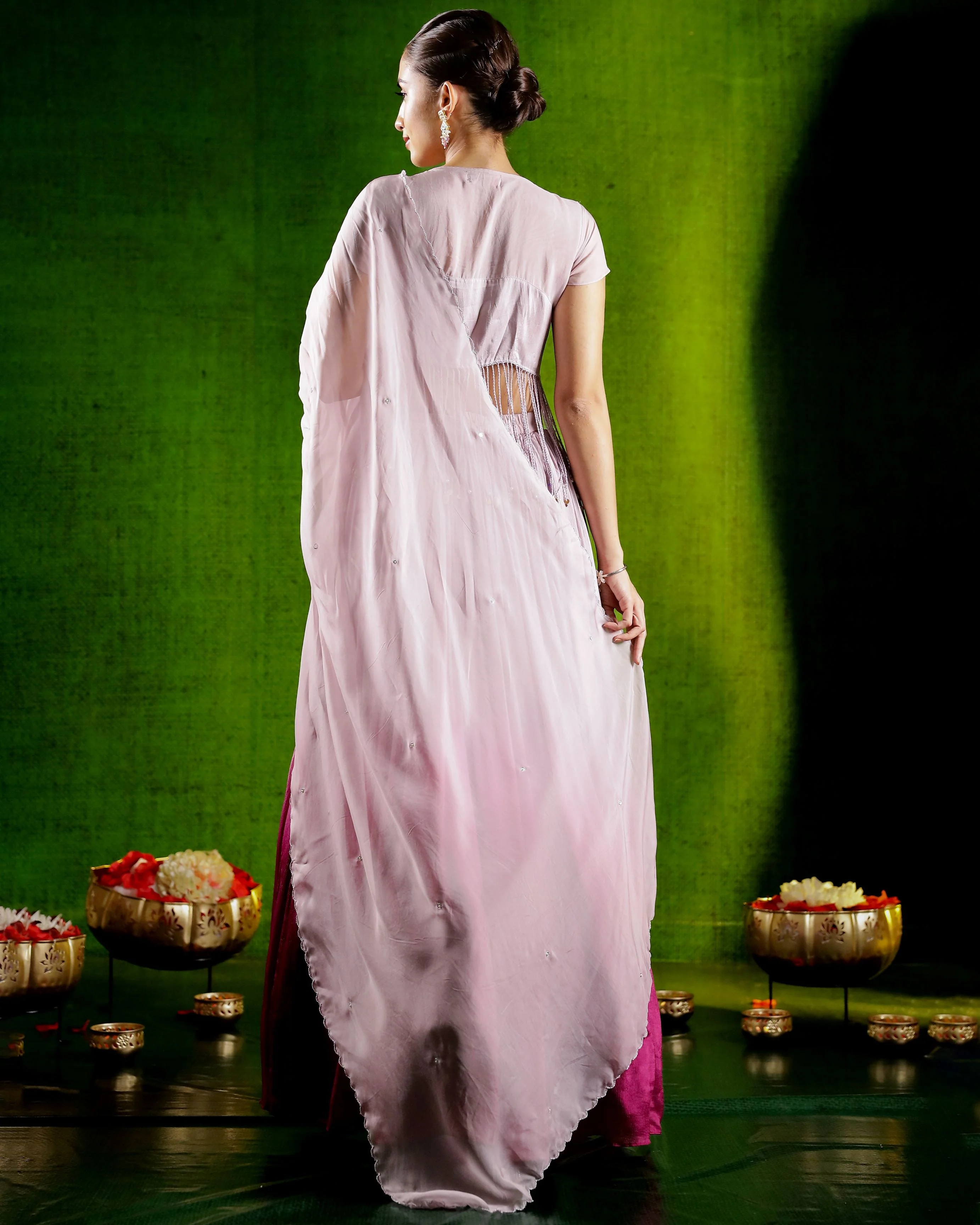 Dusky Mauve Embellished Organza Silk Skirt Set - Image 5